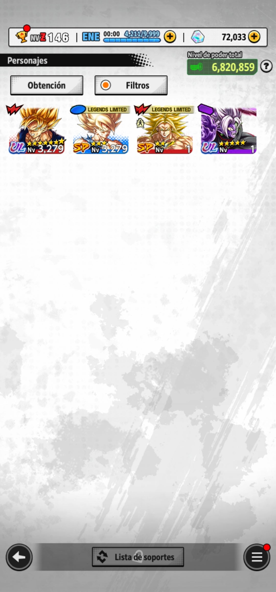 [Android] 72,033 Cronocristales 💎|  ⭐️ Mitad Corrupto Zamasu fusionado [ULTRA] | ⭐️ 2 Legends Limited | Dragon Ball: Legends Cuenta Reroll