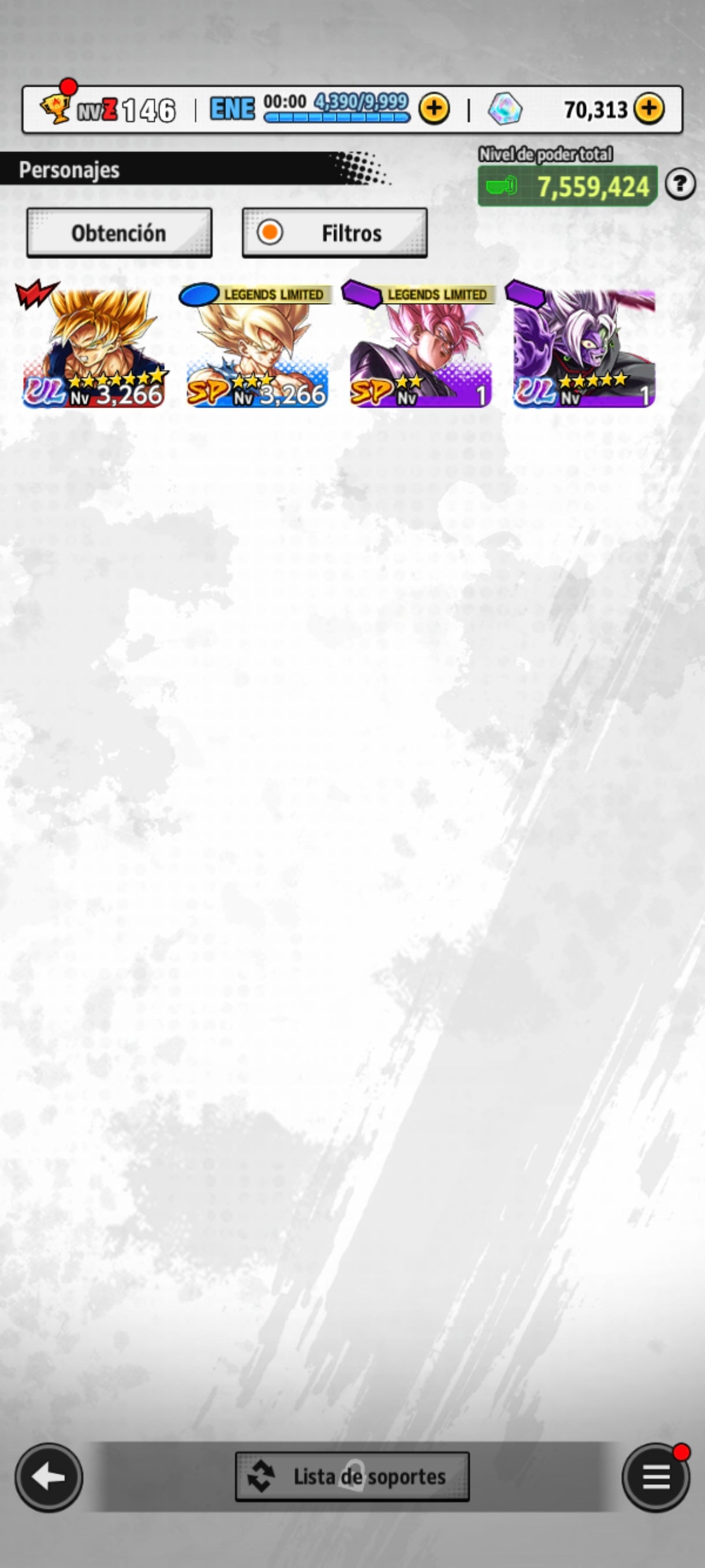 [Android] 70,313 Cronocristales 💎|  ⭐️ Mitad Corrupto Zamasu fusionado [ULTRA] | ⭐️ 2 Legends Limited | Dragon Ball: Legends Cuenta Reroll