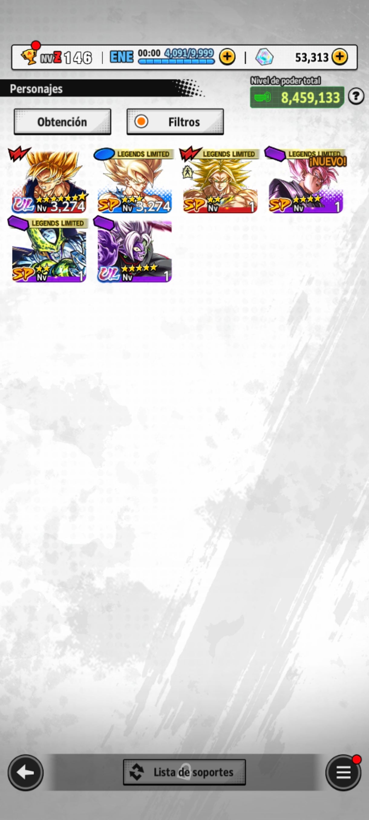 [Android] 53,313 Cronocristales 💎|  ⭐️ Mitad Corrupto Zamasu fusionado [ULTRA] | ⭐️ 4 Legends Limited | Dragon Ball: Legends Cuenta Reroll