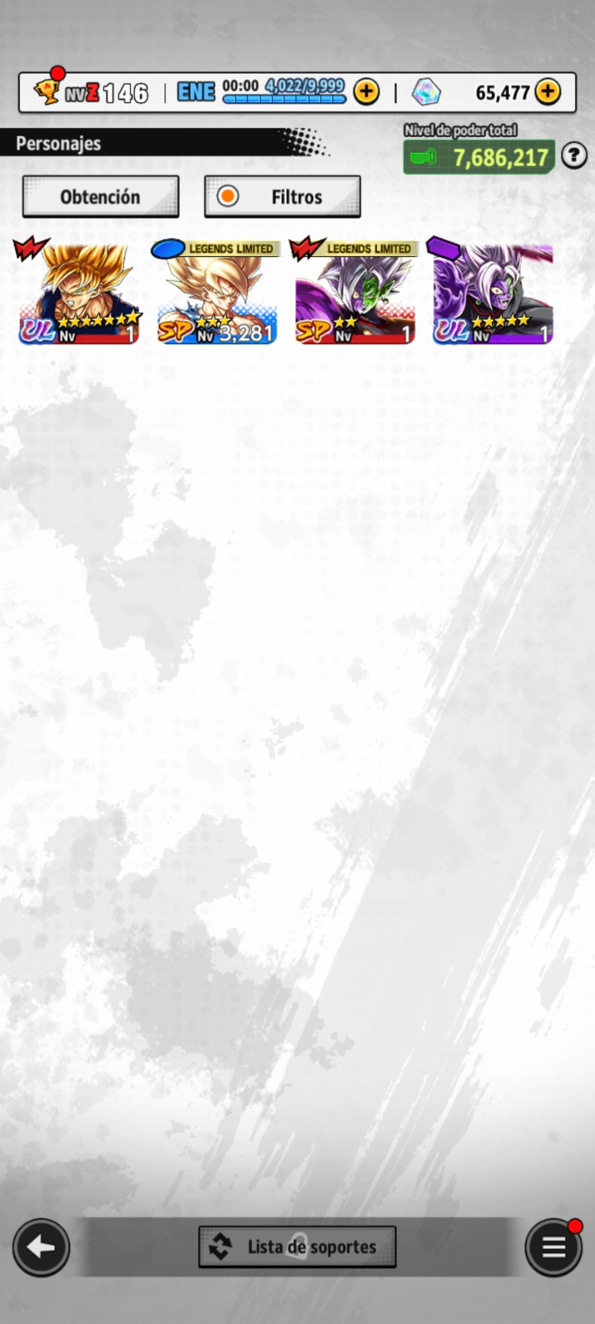 [Android] 65,477 Cronocristales 💎|  ⭐️ Mitad Corrupto Zamasu fusionado [ULTRA] | ⭐️ 2 Legends Limited | Dragon Ball: Legends Cuenta Reroll