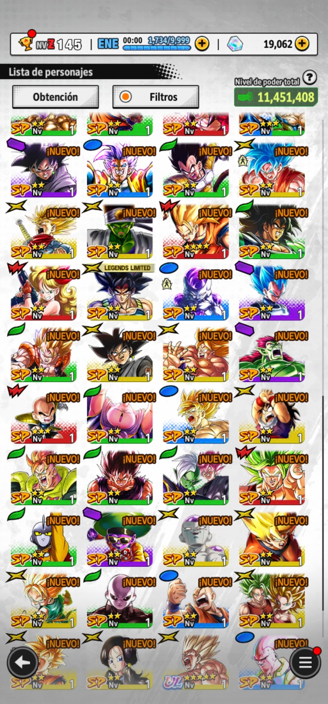 [Solo Android] #7⭐️ULTRA GOKU SUPERSAIYAYIN  + 4 LL⭐️ + 💎10,062 Cronocristales💎