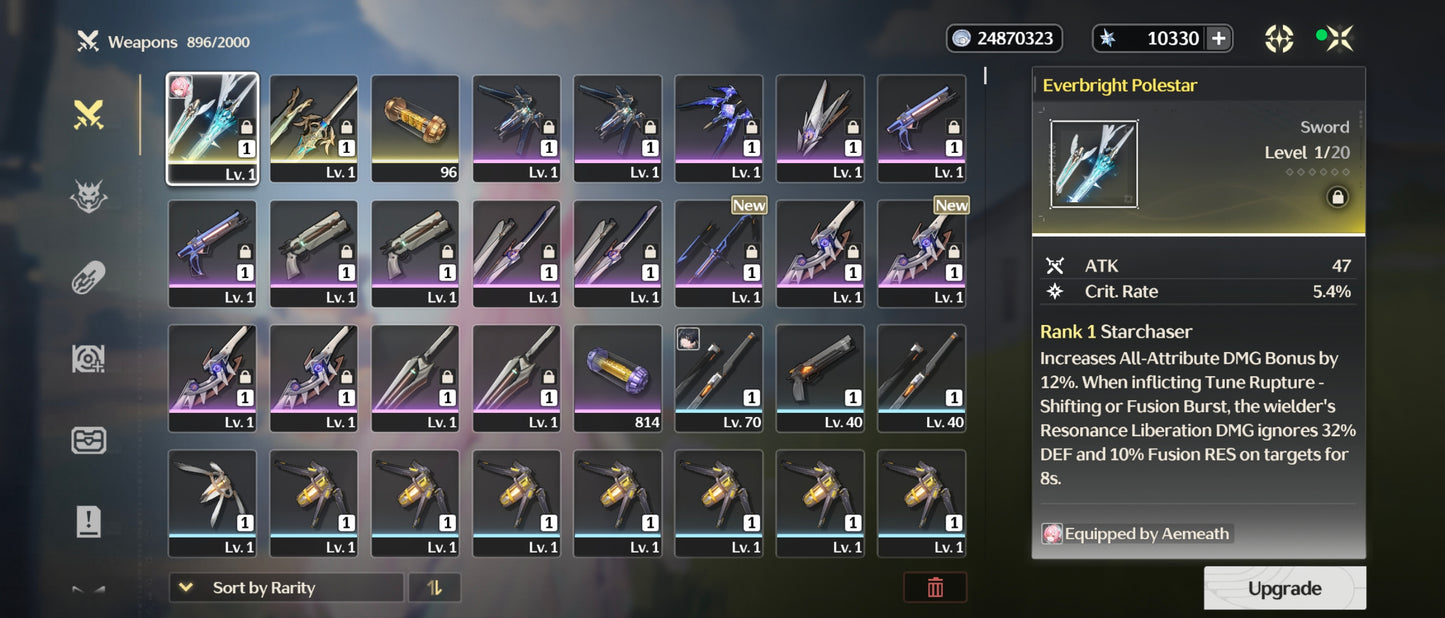 [Nivel 47] 10,330 Astritas 💎+ Aemeath + Arma + Augusta +  Mornye + Lynae + Iuno + Lupa