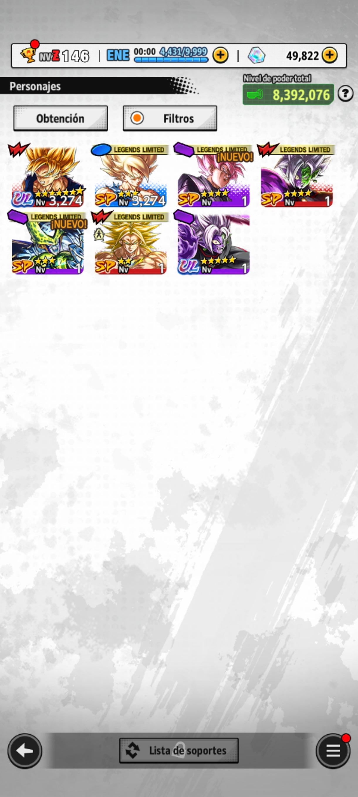 [Android] 49,822 Cronocristales 💎|  ⭐️ Mitad Corrupto Zamasu fusionado [ULTRA] | ⭐️ 5 Legends Limited | Dragon Ball: Legends Cuenta Reroll