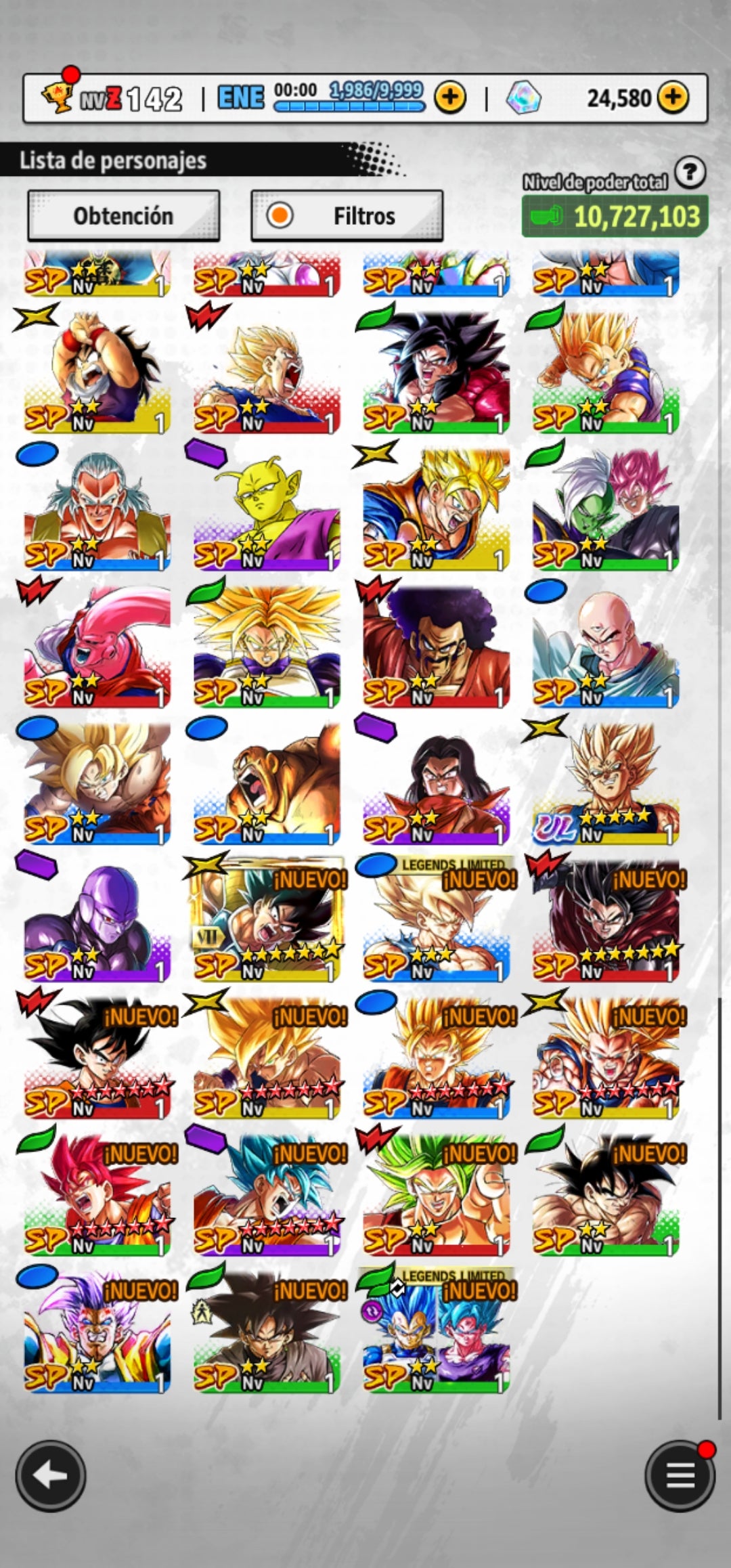 [Android]  24,580 Cronocristales 💎|  ⭐️ Majin Vegeta[ULTRA] | ⭐️ 6 Legends Limited | Dragon Ball: Legends Cuenta Reroll