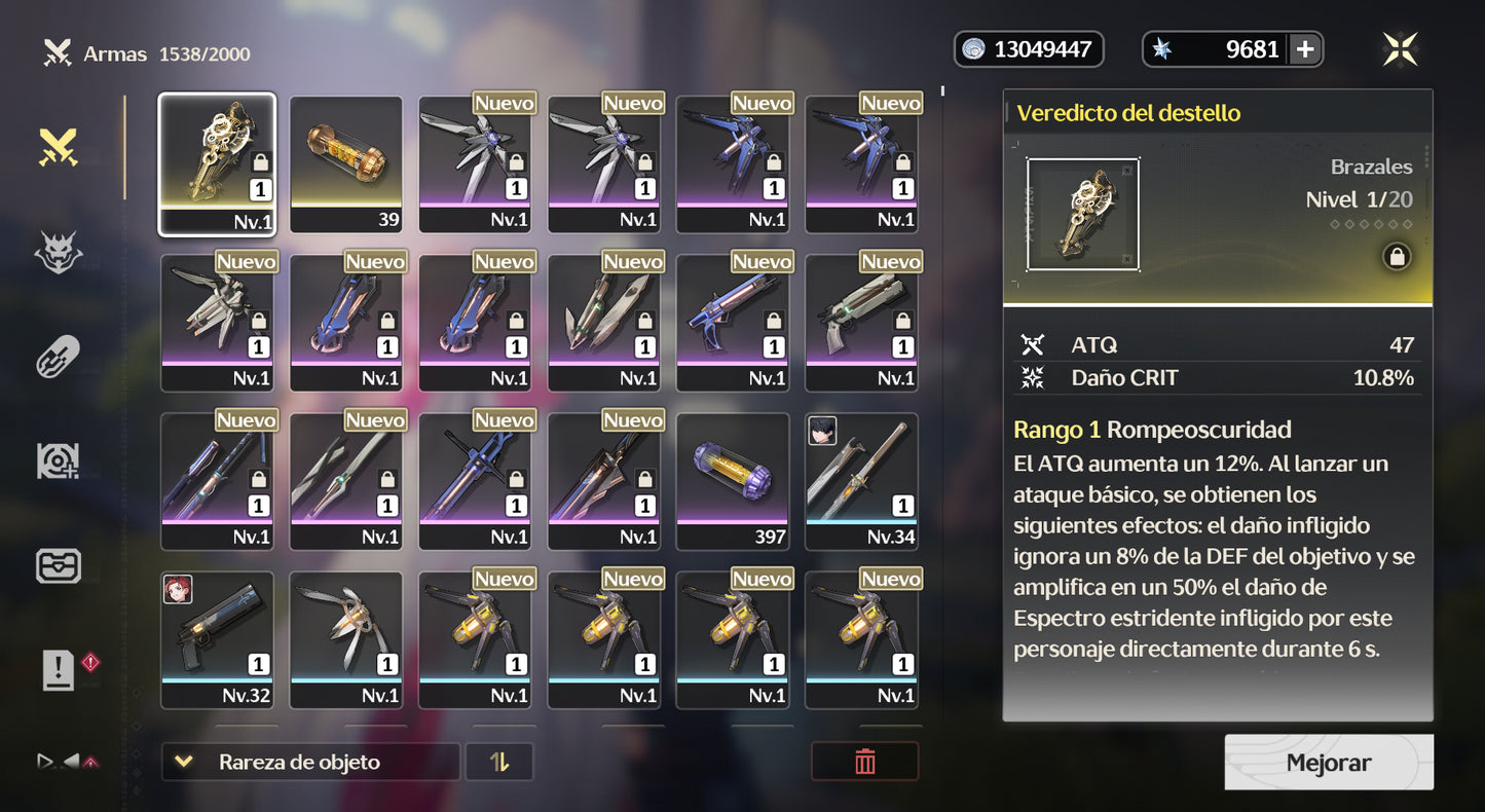 [Nivel 38]✔️Cumpleaños libre | 9681 Astritas💎 + 26 Mareas radiantes💎⭐️Zani + Arma + Carlotta + Veritas + Calcharo + Jianxin | Wuthering Waves Cuenta reroll