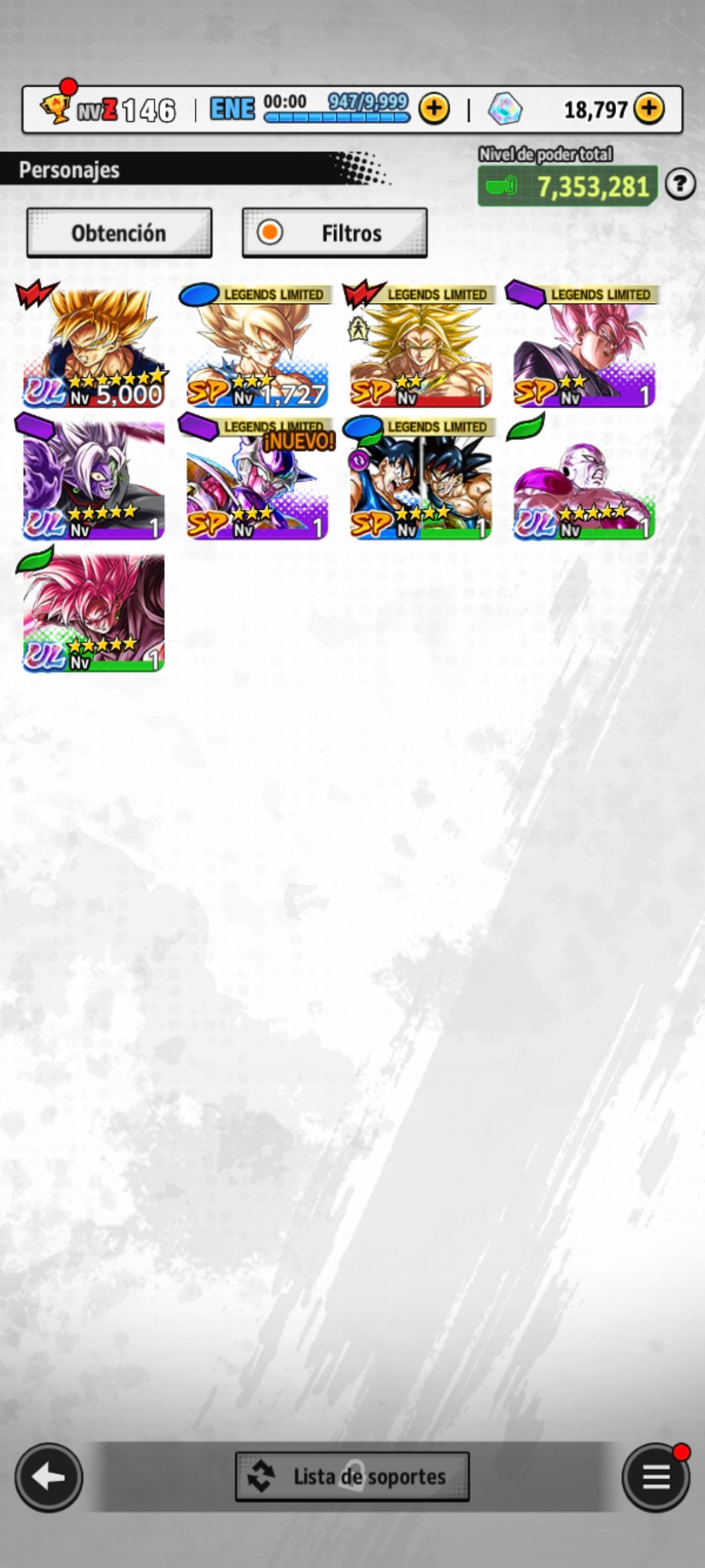 [Android] ⭐️ MITAD CORRUPTO ZAMAZU FUSIONADO (UL) + FORMA FINAL FREEZER MAXIMO PODER (UL) + SS ROSA GOKU OSCURO (UL) ⭐️ + 💎18,797 Cronocristales💎 + 5 LL