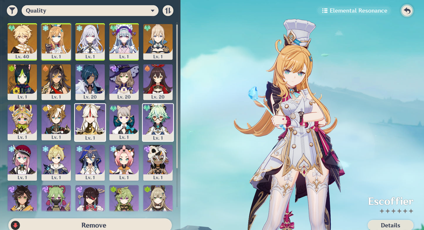 (REROLL + CUMPLEAÑOS LIBRE) Nivel 55 + Skirk + Arma , Escoffier + Arma,  Jean + Tighnari + 98 Destinos Entrelazados ✨