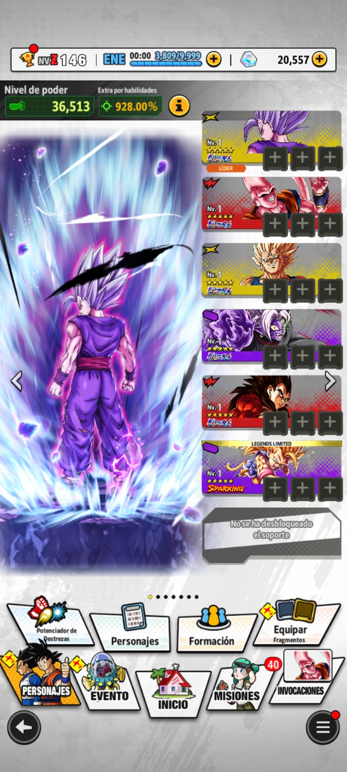 [Android] ⭐️ 5 ULTRAS Majin Vegeta + SS4 Vegeta + Bestia Gohan + Absorción de Gohan Definitivo + Mitad Corrupto Zamazu — 💎20,557 Cronocristales💎 + 154 LL