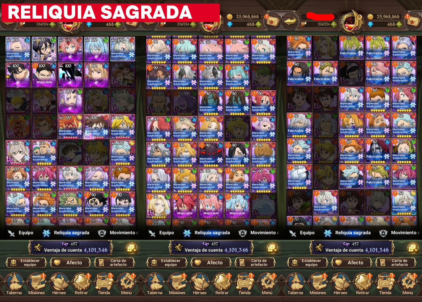[Server Global Rank 129] ⭐️4,1M + "Nuevo" Dios del Sol Freyr UR⭐️+5 LR + 109 SSR +SOLO LEVELING COLLAB