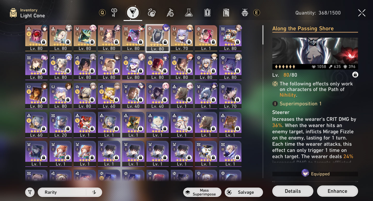 [Nivel 70] Acheron E2 + Cono + The Herta E1 + Cono + Firefly + Cono + Rappa + Cono + Lingsha + Aventurine  + Jiaoqiu + Jade + Ruan Mei + Blade + Archer + Dr Ratio + Bronya E2 + Gepard + Clara E2 + Himeko + Welt E1
