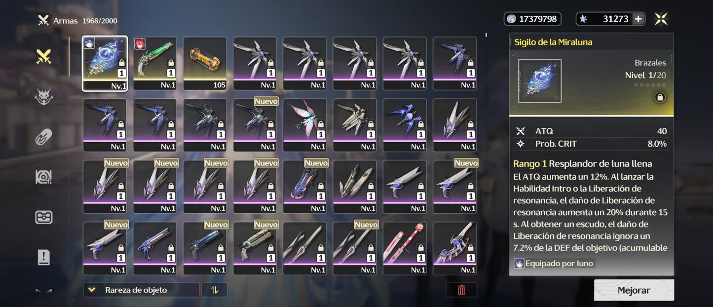 [Nivel 41] Cumpleaños Libre ✅ |⭐️Iuno + Arma + Ciaccona + Arma + 💎31273 Astritas💎| Cuenta Reroll Wuthering Waves