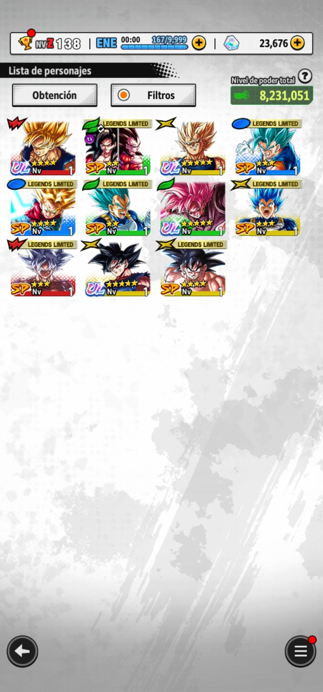 [Android] 23,676  Cronocristales 💎|  ⭐️ Majin Vegeta + Supersaiyajin rosa Goku Oscuro + Pre-ultrainstinto Goku[ULTRA] | ⭐️ 7 Legends Limited | Dragon Ball: Legends Cuenta Reroll