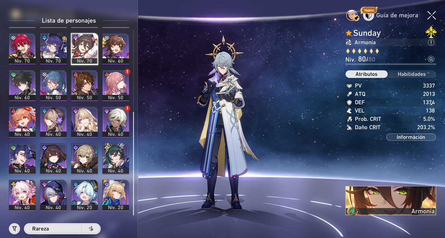 [Nivel 68] Fainón + Cono + Sunday + Cífer + Ruan Mei + Kafka + Blade + Imbibitor Lunae + Luocha + Archer + Dr Ratio + Gepard E3 + Himeko + Bailu + Welt + Bronya