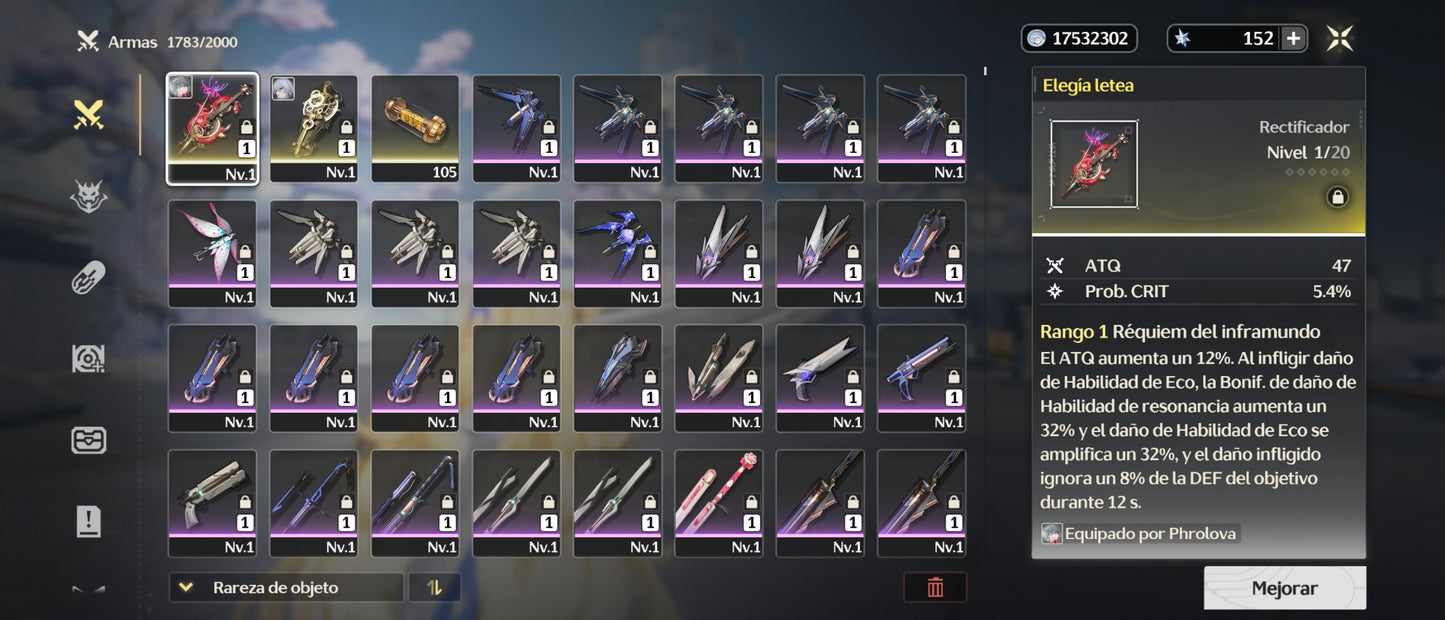 [Nivel 41] Cumpleaños Libre ✅ |⭐️Phrolova + Arma + Zani + Arma + Phoebe | Cuenta Reroll Wuthering Waves