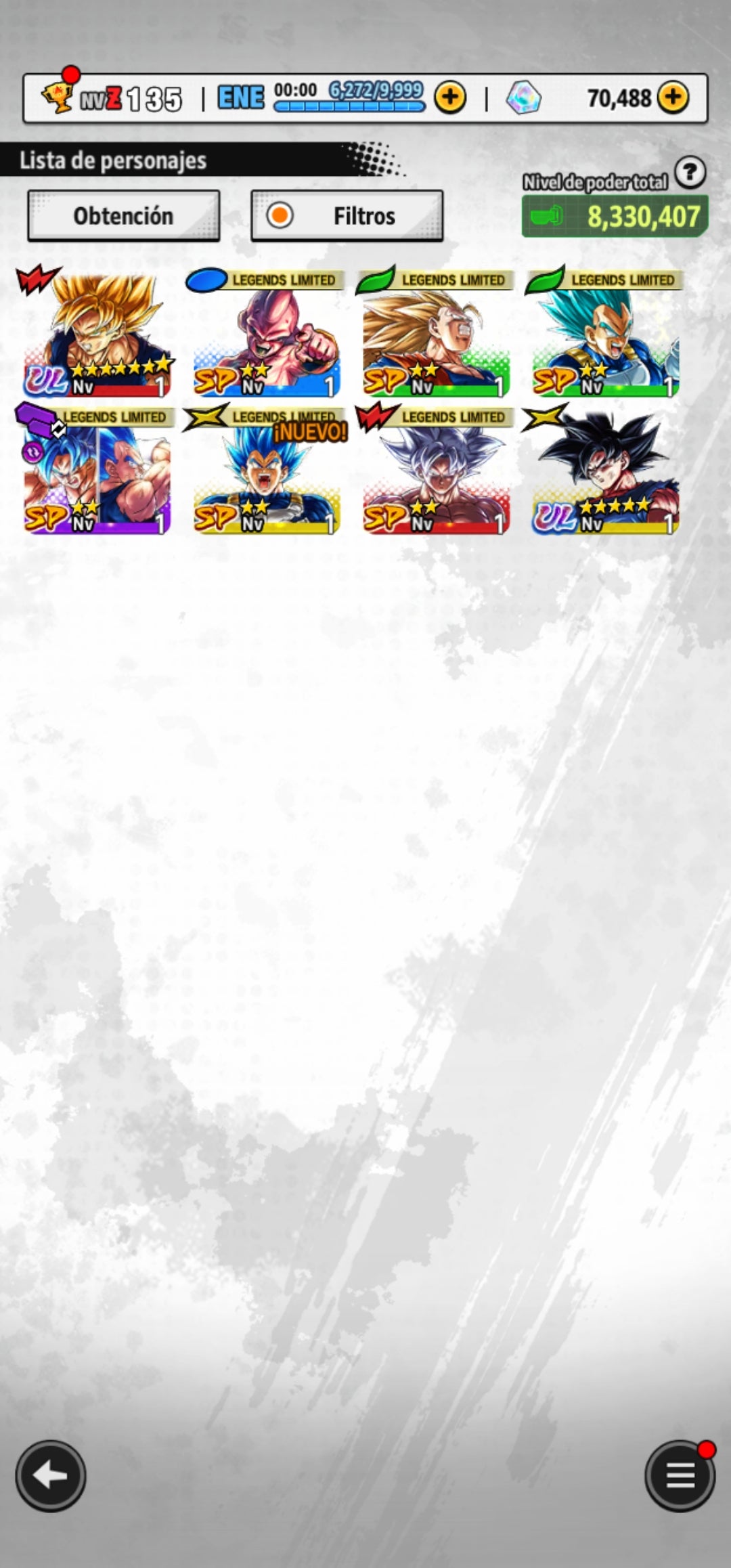 [Android]  70,488 Cronocristales 💎|  ⭐️ Pre-ultrainstinto Goku [ULTRA] | ⭐️ 6 Legends Limited | Dragon Ball: Legends Cuenta Reroll
