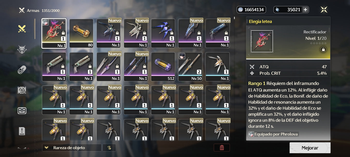 [Nivel 40] Cumpleaños Libre ✅ | 35021 Astritas 💎 |  ⭐ Phrolova + Arma | Wuthering Waves Cuenta Reroll