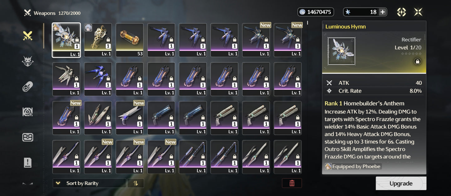 Nivel 40 | Phoebe + Arma + Zani + Ciaccona + Qiuyan | Cuenta Reroll Wuthering Waves