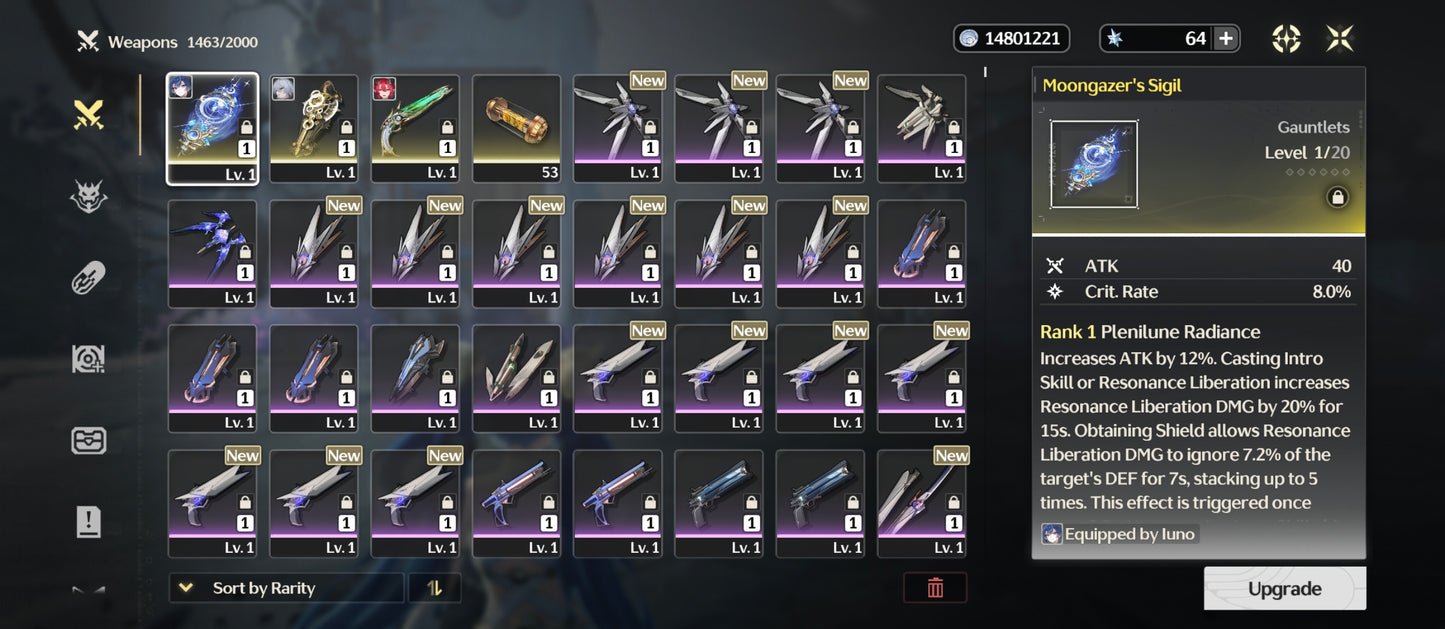 Nivel 40 | Iuno + Arma + Zani + Ciaccona + Qiuyan | Cuenta Reroll Wuthering Waves