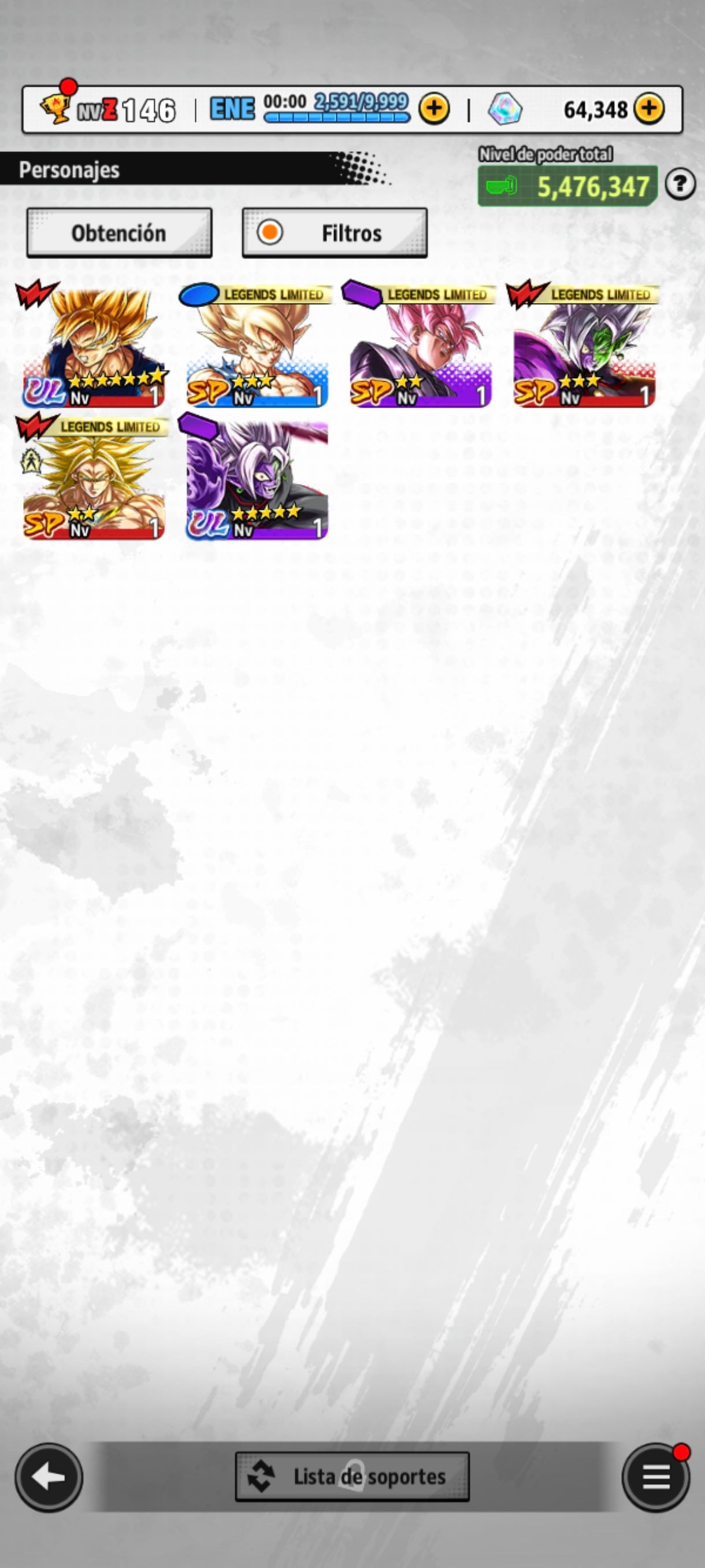 [Android] 💎 64,348 Cronocristales 💎| ⭐️ Zamasu fusionado [ULTRA] | Dragon Ball: Legends Cuenta Reroll