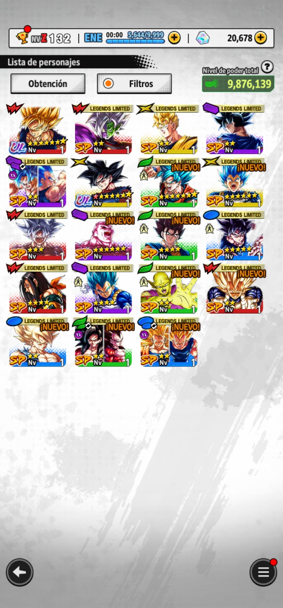 [Android] 20,678  Cronocristales 💎|  ⭐️ Pre-ultrainstinto Goku | ⭐️ 16 Legends Limited | Dragon Ball: Legends Cuenta Reroll