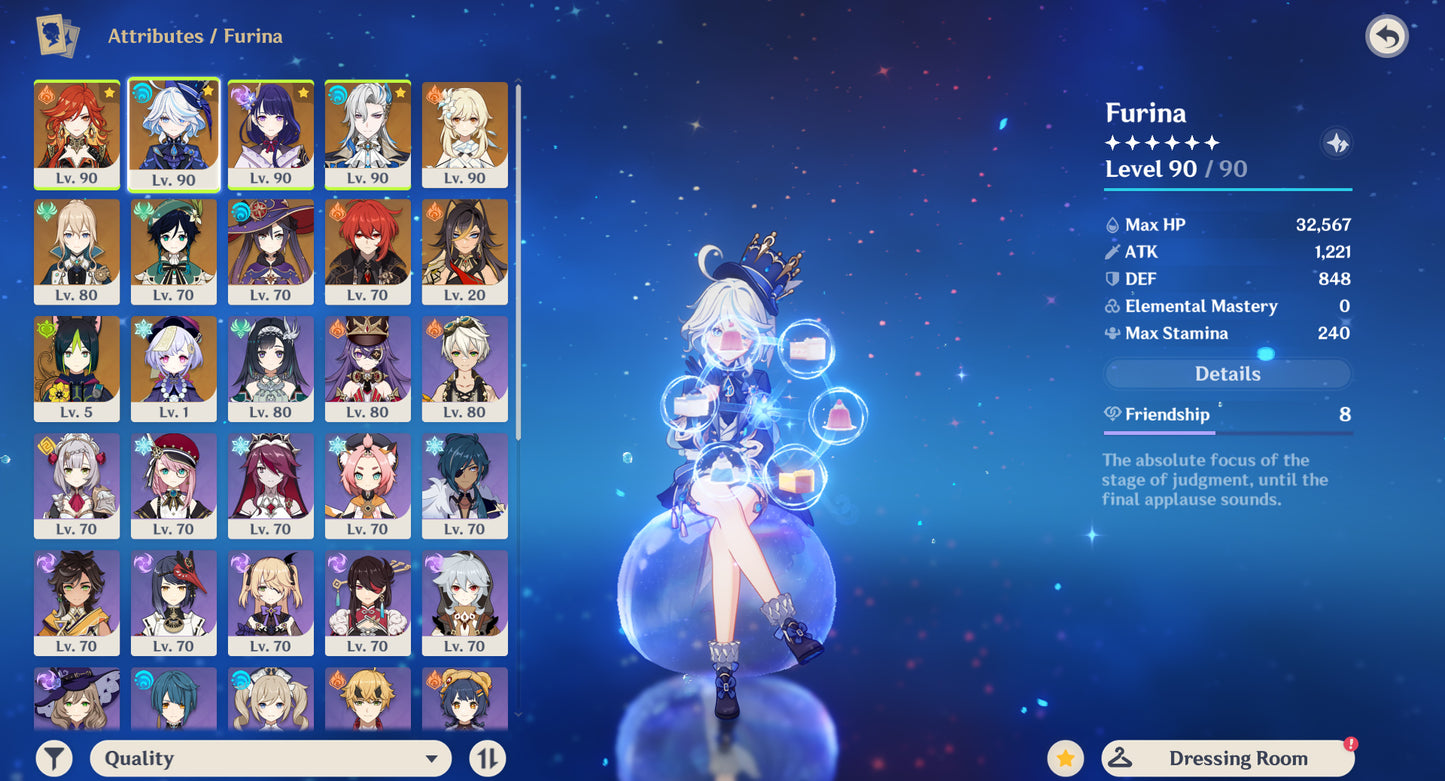 [AR 56] ⭐️Furina C2 + Mavuika + Raiden Shogun + Neuvillette + Venti + Mona + Diluc + Dehya + Tighnari + Qiqi&nbsp;