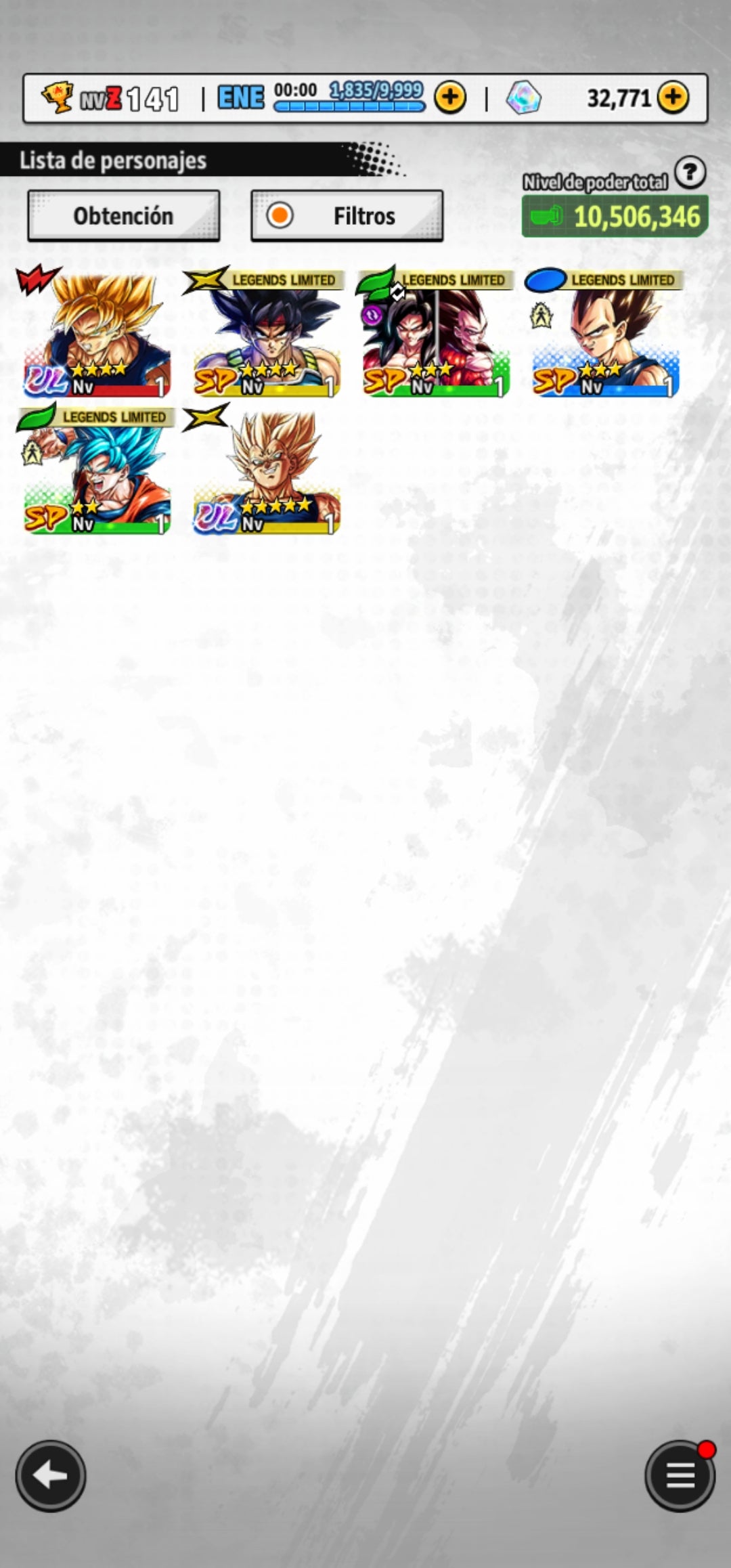 [Android] 32,771  Cronocristales 💎|  ⭐️ Majin Vegeta [ULTRA] | ⭐️ 4 Legends Limited | Dragon Ball: Legends Cuenta Reroll