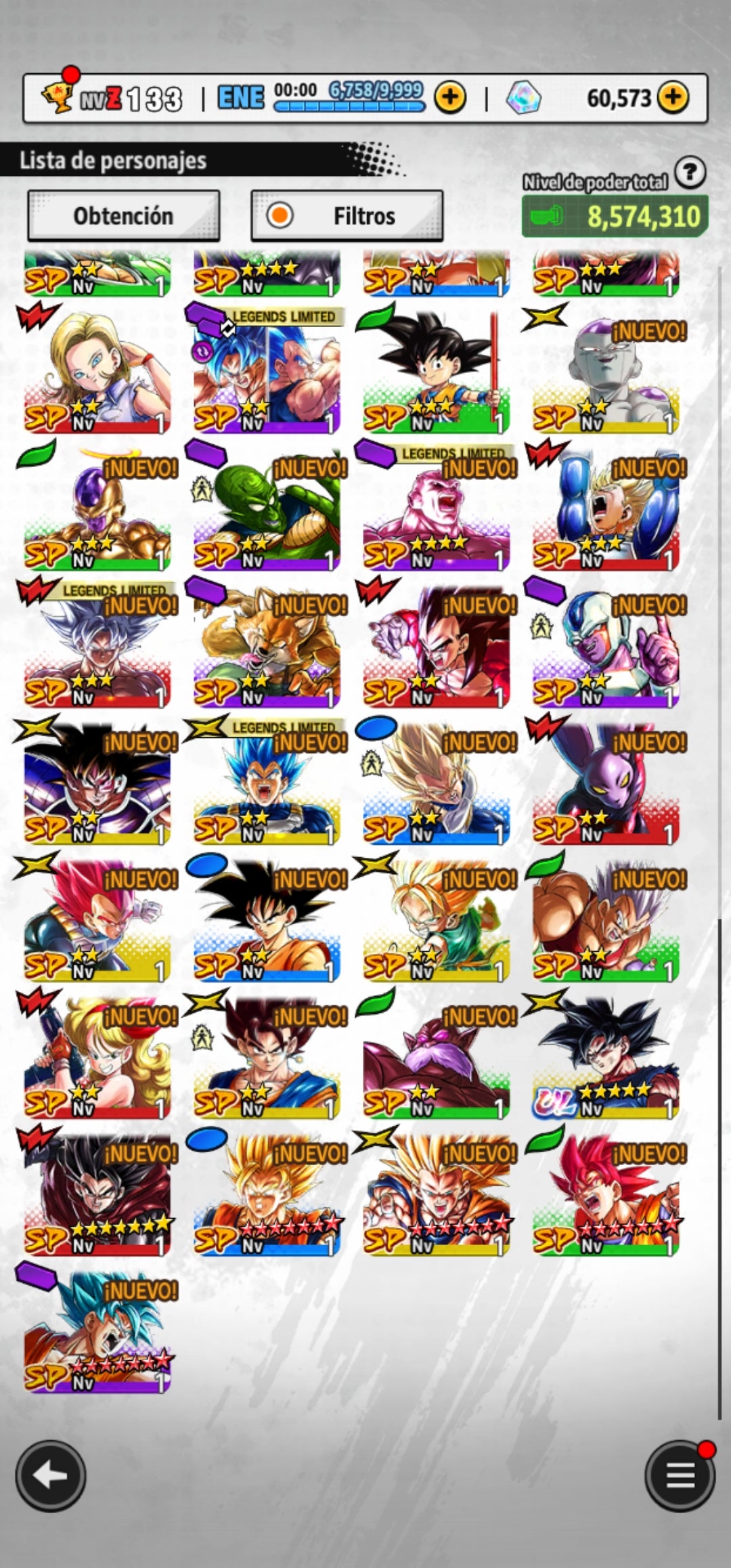 [Android] 60,573 Cronocristales 💎|  ⭐️ Pre-ultrainstinto Goku | ⭐️ 7 Legends Limited | Dragon Ball: Legends Cuenta Reroll