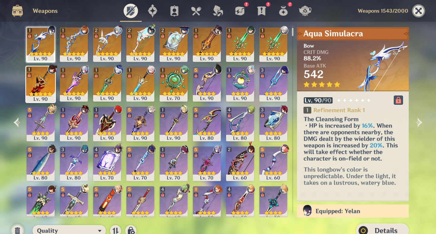 [AR 59] ✨ Kazuha + Zhong Li + Furina + Neuvillette + Xiao + Ganyu + Ayaka + Cyno + Shogun C1 + Yelan + Tartaglia + Arlecchino + Hu Tao C1 + Albedo + Venti + Baizhu C1 + Wanderer