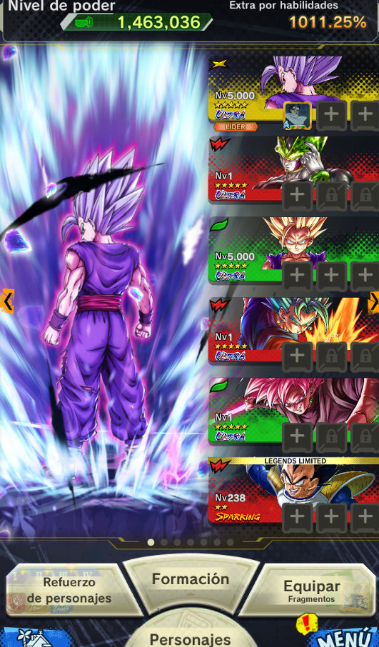 [Solo Android] ⭐️SS Rosé Goku Black + SS GOD SS Vegito + Cell Perfecto (UL) + Gohan (Chico, UL) + Gohan Bestia (UL)⭐️ + 💎31,478 Cronocristales💎+ 17 LL