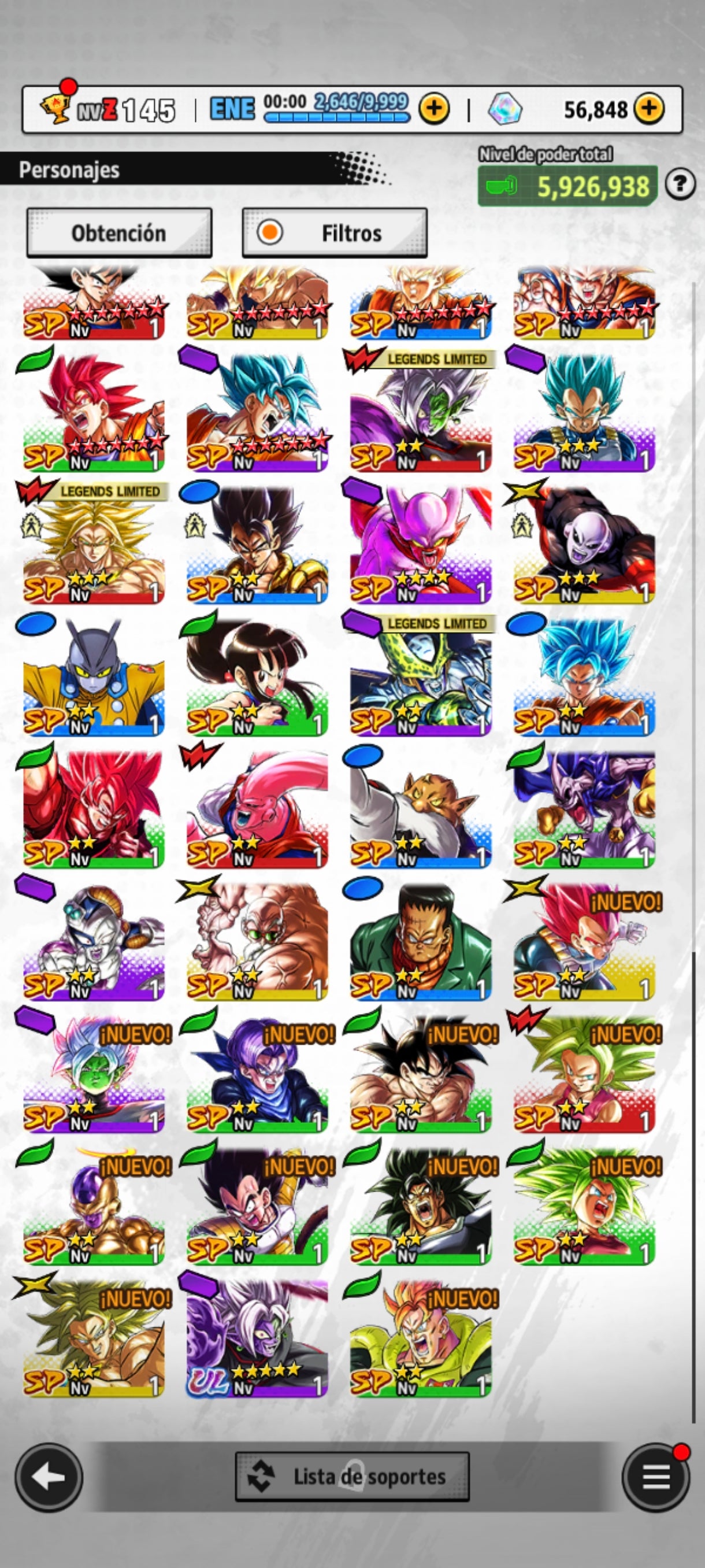 [Android] 💎 56,848 Cronocristales 💎| ⭐️ Zamasu fusionado [ULTRA] | Dragon Ball: Legends Cuenta Reroll