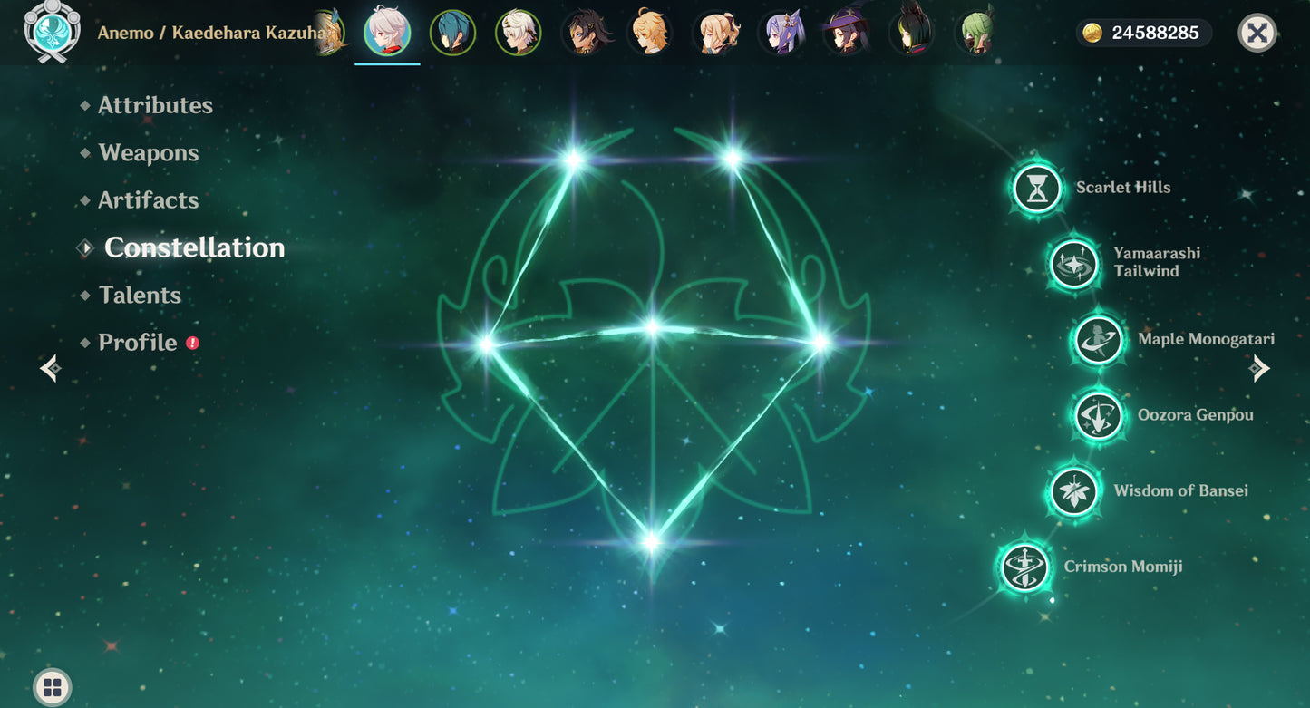 [Nivel 54] Kazuha C6 + Arma , Mona C1 + Jean + Tighnari + Keqing + Dehya