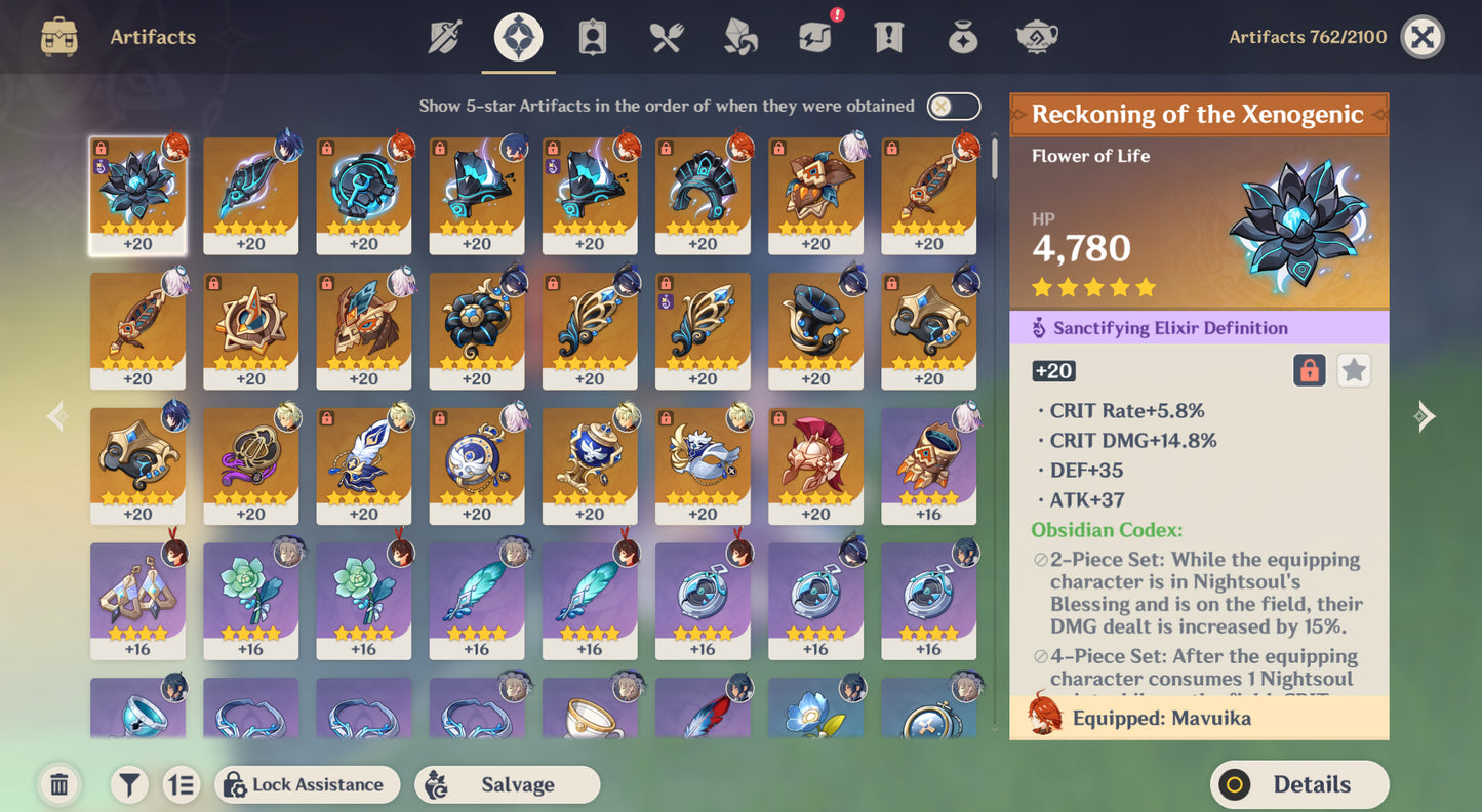 [Nivel 55] Mavuika + Arma + Citlali + Arma + Clorinde + Keqing C2 + Qiqi + Dehya