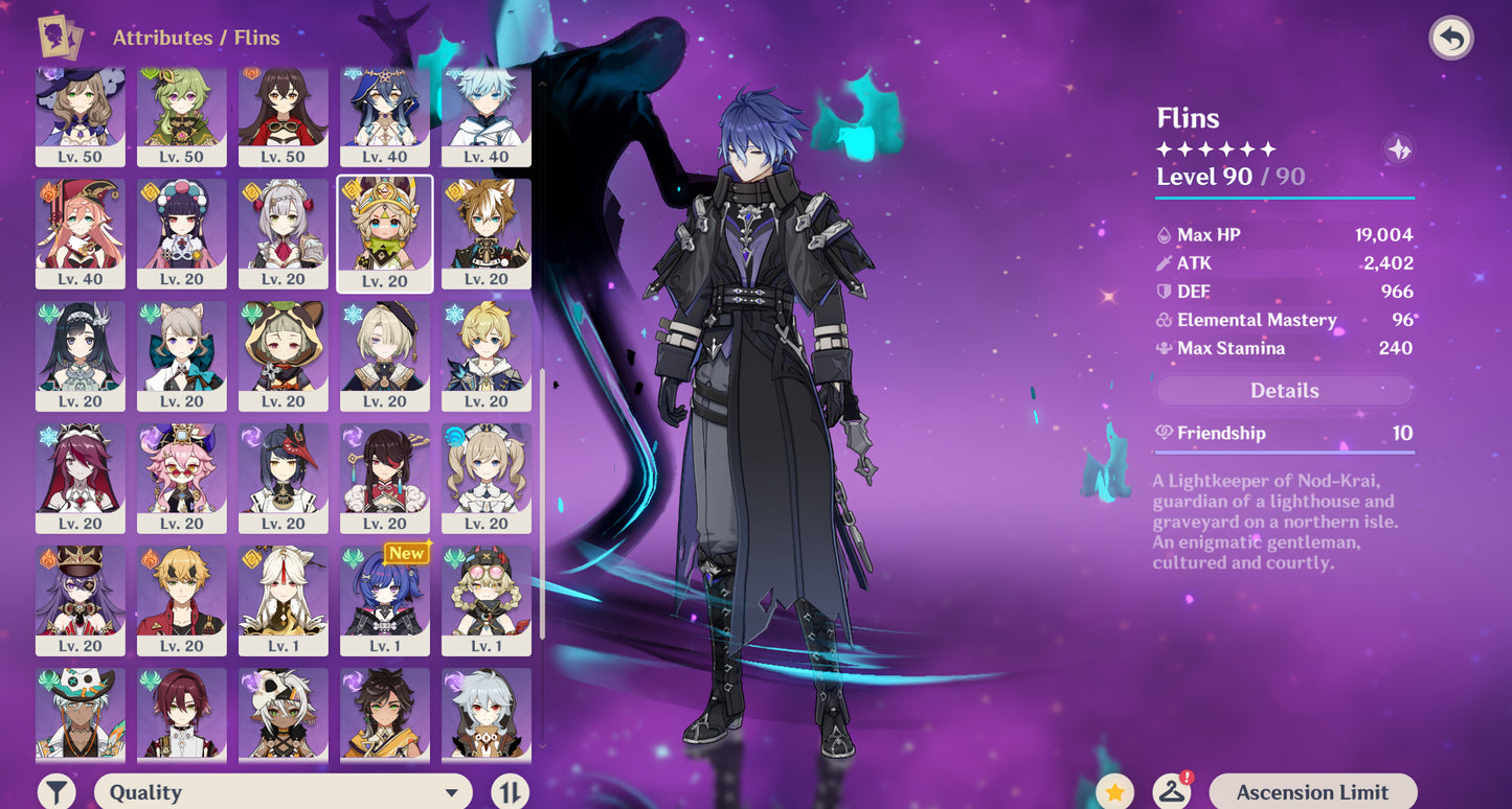 [Nivel 58] ⭐️ Zibai + Zhong Li + Kazuha + Flins (+ Arma) + Raiden Shogun + Alhaitham (+Arma) + Furina C1 + Yelan + Arlecchino + Hu Tao C1 (+Arma) + Nahida