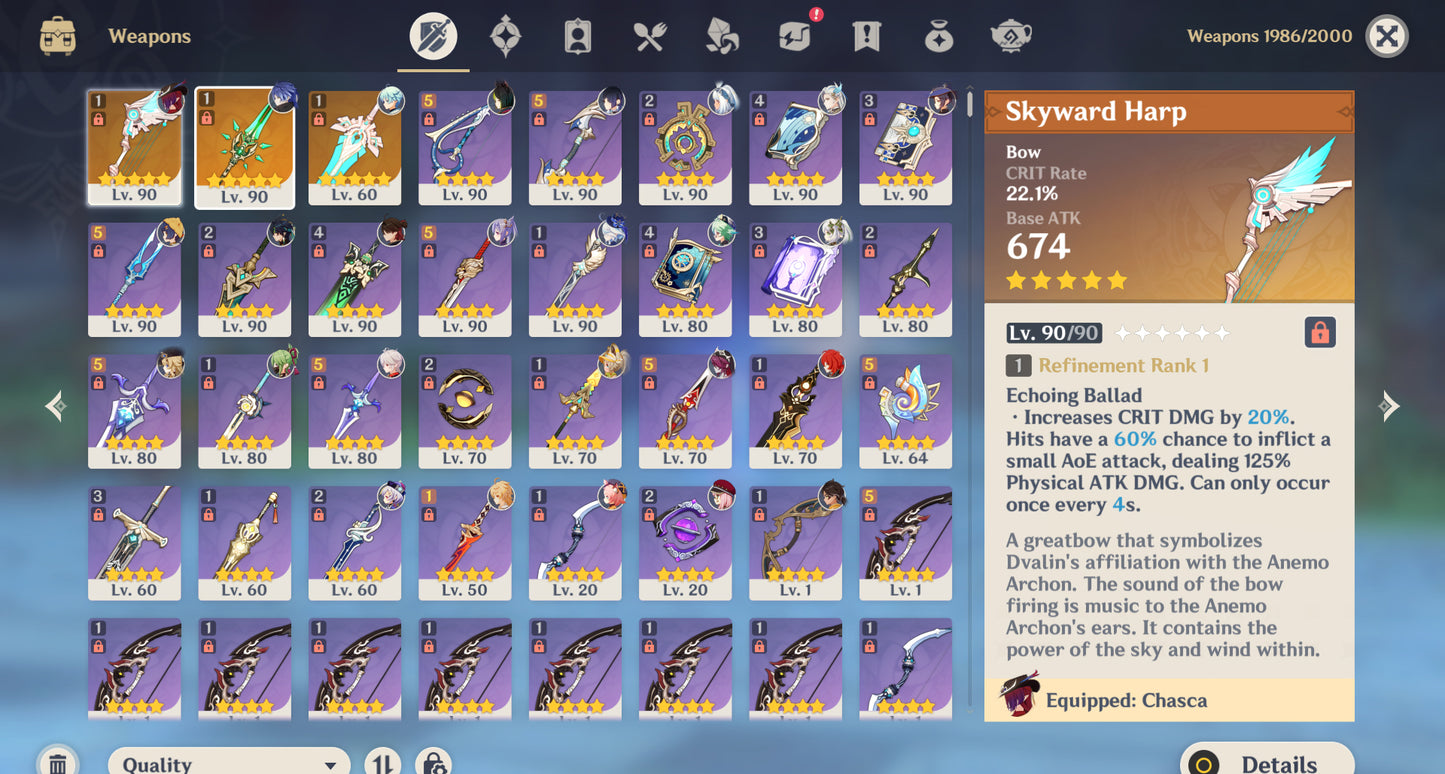 [AR 59] ⭐️ Flins + Neuvillette + Furina C1 + Kinich + Navia + Chasca + Yelan + Mualani + Nahida + Kazuha + Venti  — Cuenta Genshin Impact