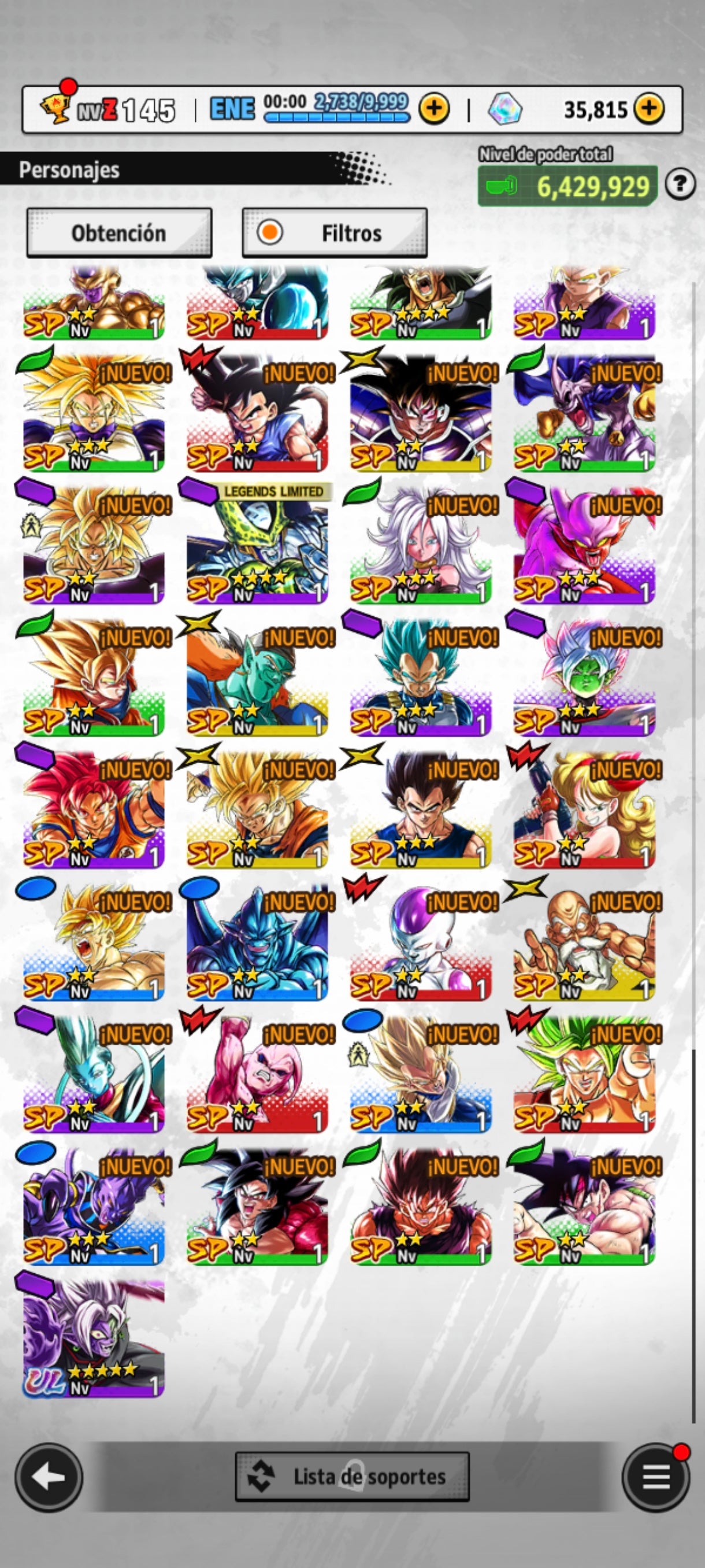 [Android] 💎 35,815 Cronocristales 💎| ⭐️ Zamasu fusionado [ULTRA] | Dragon Ball: Legends Cuenta Reroll
