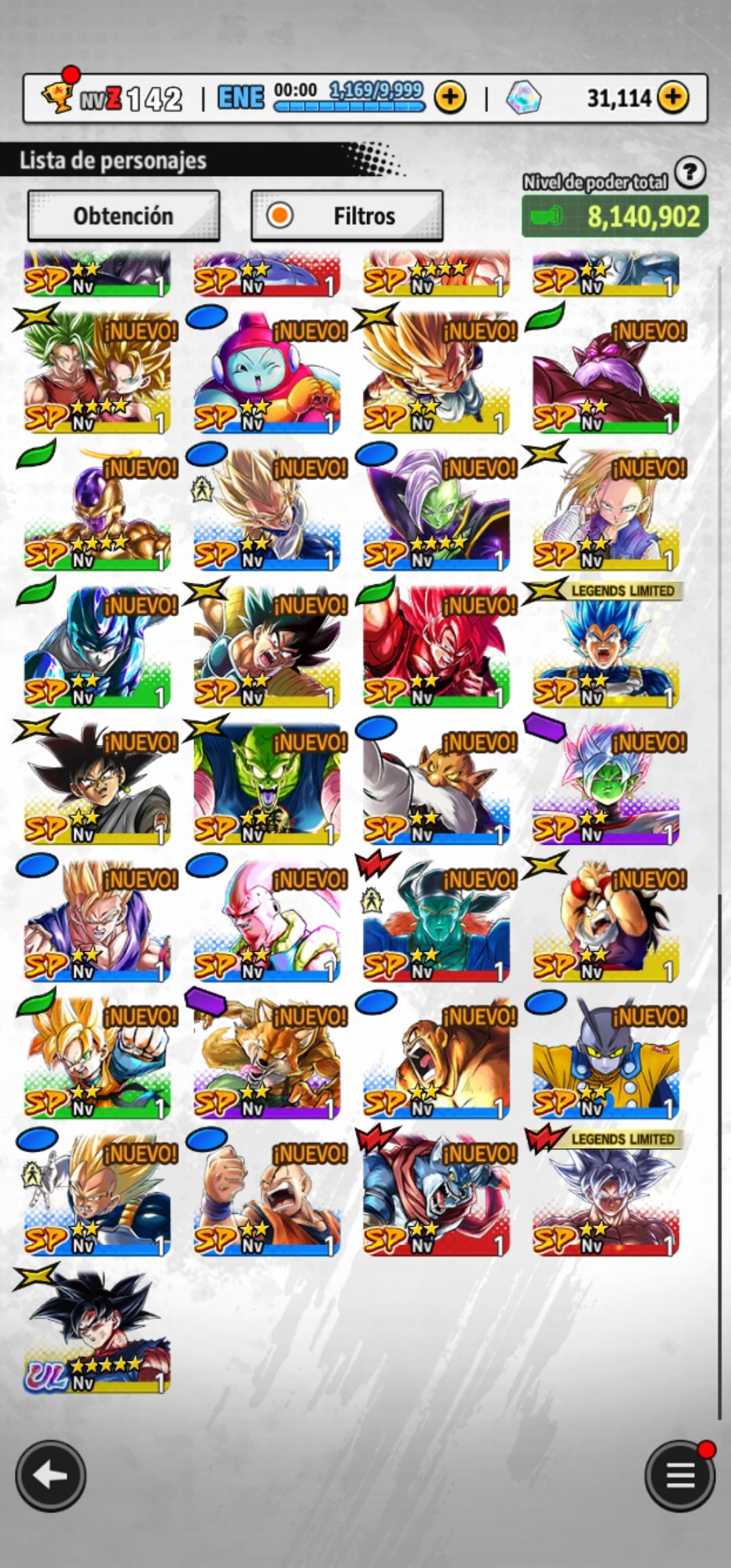 [Android] 31,1141  Cronocristales 💎|  ⭐️ Pre-ultrainstinto Goku [ULTRA] | ⭐️ 3 Legends Limited | Dragon Ball: Legends Cuenta Reroll