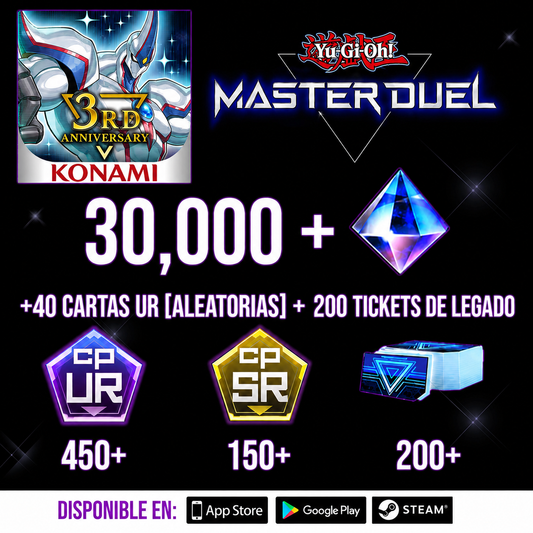 [CUENTA] +30000 Gemas + 450 UR CP + 150 SR CP + 200 TIQUE DE LEGADO ╹Yu-Gi-Oh! Master Duel⭐️