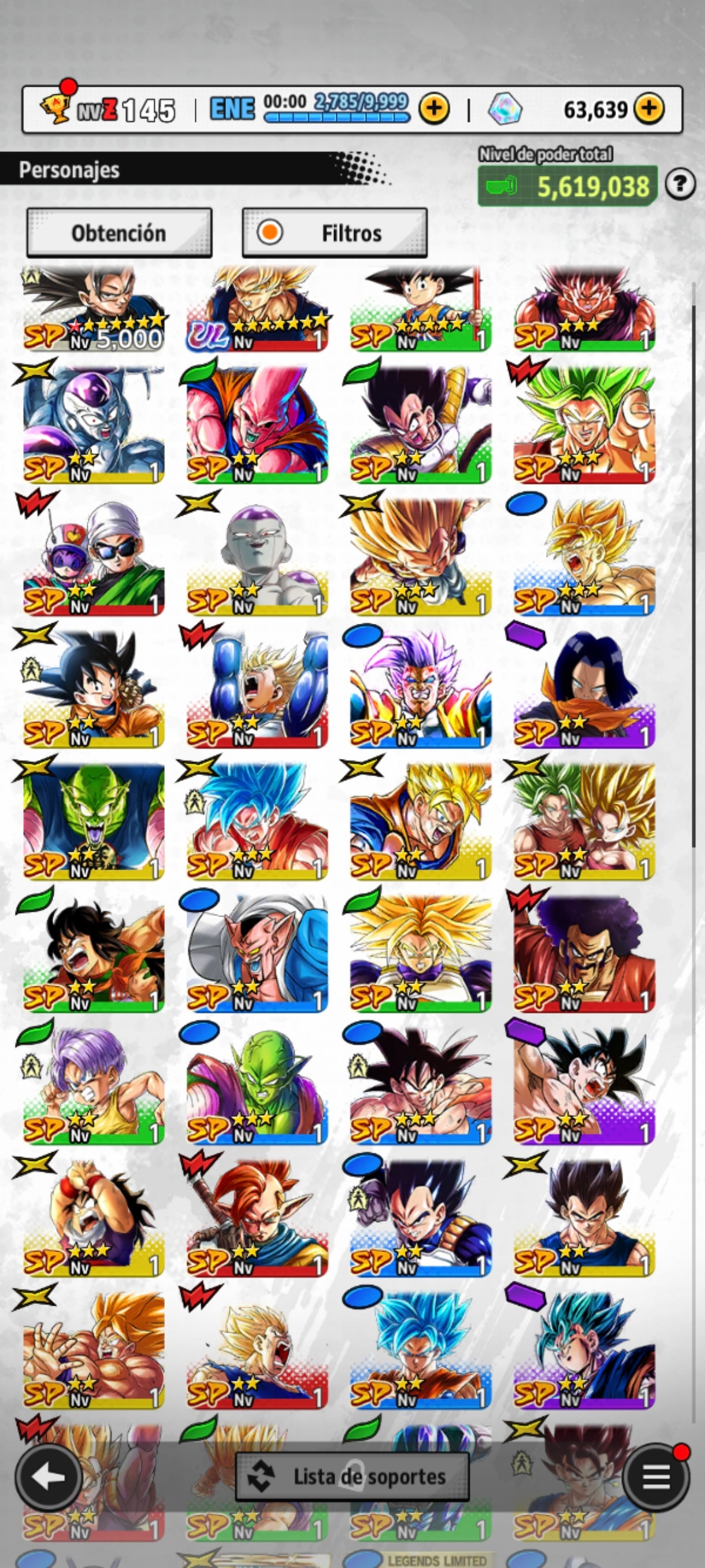 [Android] 💎 63,639 Cronocristales 💎| ⭐️ Zamasu fusionado [ULTRA] | Dragon Ball: Legends Cuenta Reroll