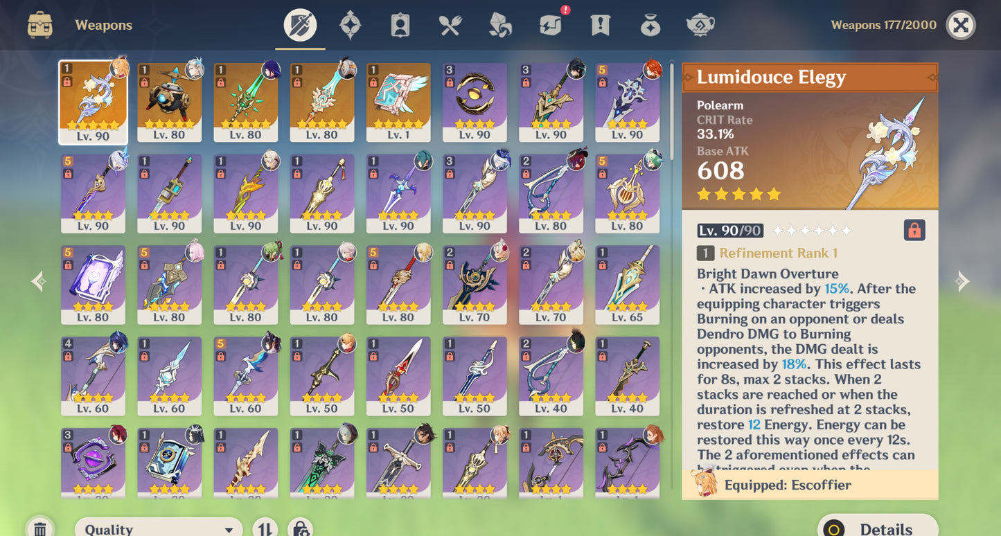 [Nivel 58] ⭐️ Mavuika + Xilonen + Esoffier + Citlali + Zibai + Kazuha + Skirk + Kinich + Furina + Neuvillette + Zhong Li + Raiden Shogun + Chasca