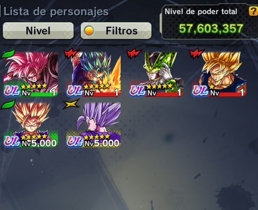 [Solo Android] ⭐️SS Rosé Goku Black + SS GOD SS Vegito + Cell Perfecto (UL) + Gohan (Chico, UL) + Gohan Bestia (UL)⭐️ + 💎31,478 Cronocristales💎+ 17 LL