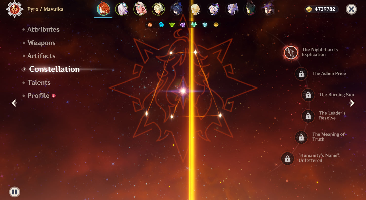 [Nivel 56] Mavuika C1 + Arma + Citlali + Arma + Clorinde + Mona + Tighnari + Qiqi + Keqing + Dehya