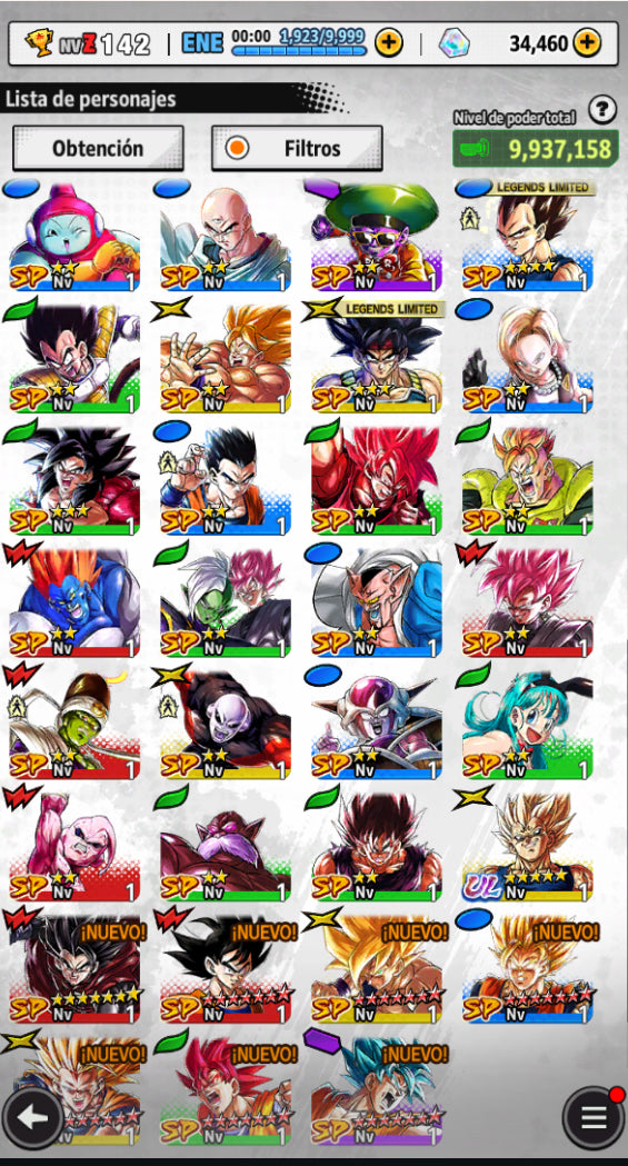[Android] 34,460  Cronocristales 💎|  ⭐️ Majin Vegeta [ULTRA] | ⭐️ 2 Legends Limited | Dragon Ball: Legends Cuenta Reroll