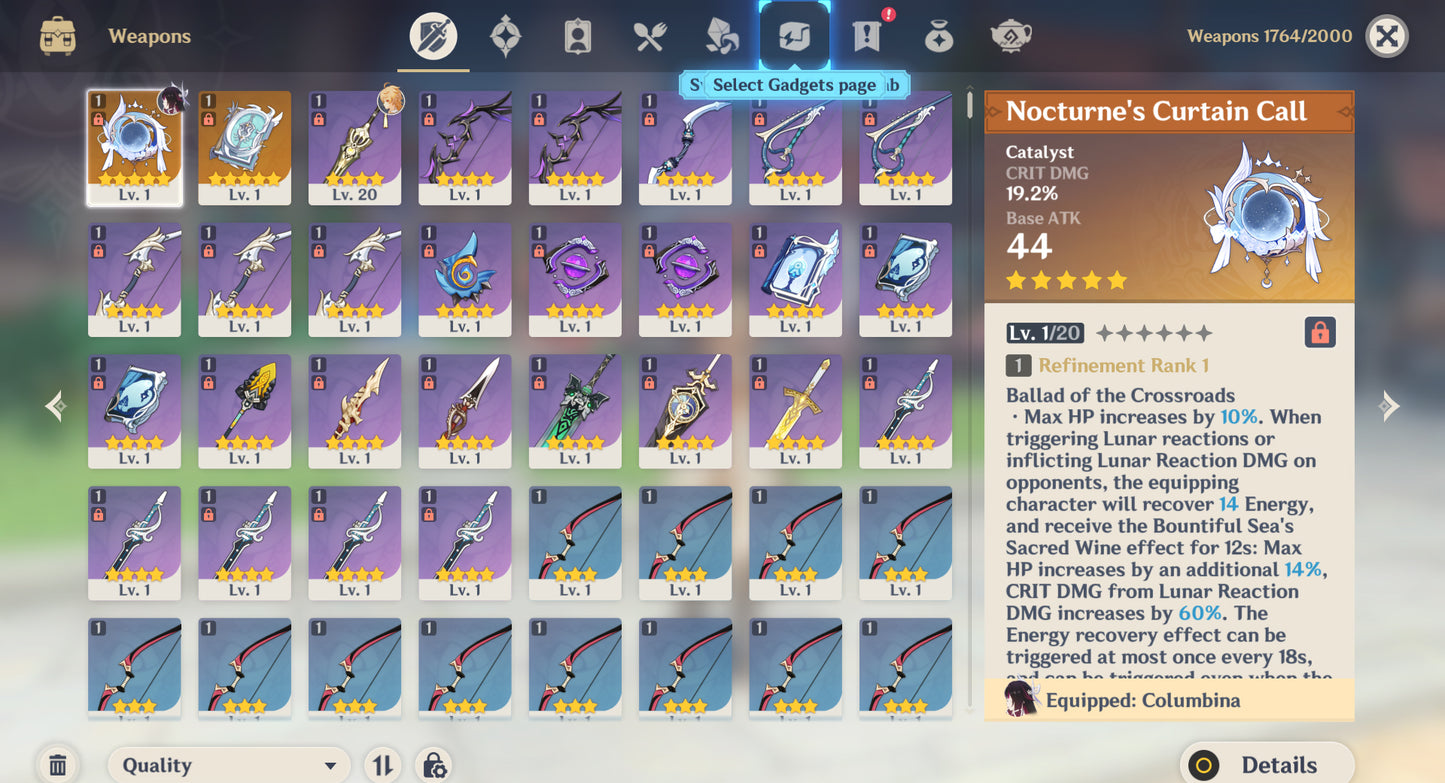 [America] Nivel 55 ⭐️ Columbina + Arma + 211 Deseos