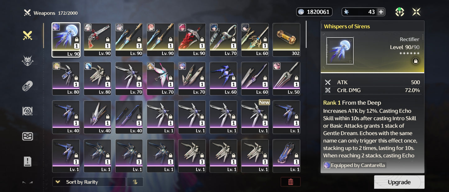 [Nivel 74] ✨ Cantarella + Arma + Carlotta C2 + Arma + Lupa + Arma + Brant + Arma + Chisan + Qiuyuan + Cartehyia +  Roccia + Camellya + The Shorekeeper + Changli + Phoebe + Verina C2 | Wuthering Waves Cuenta Avanzada