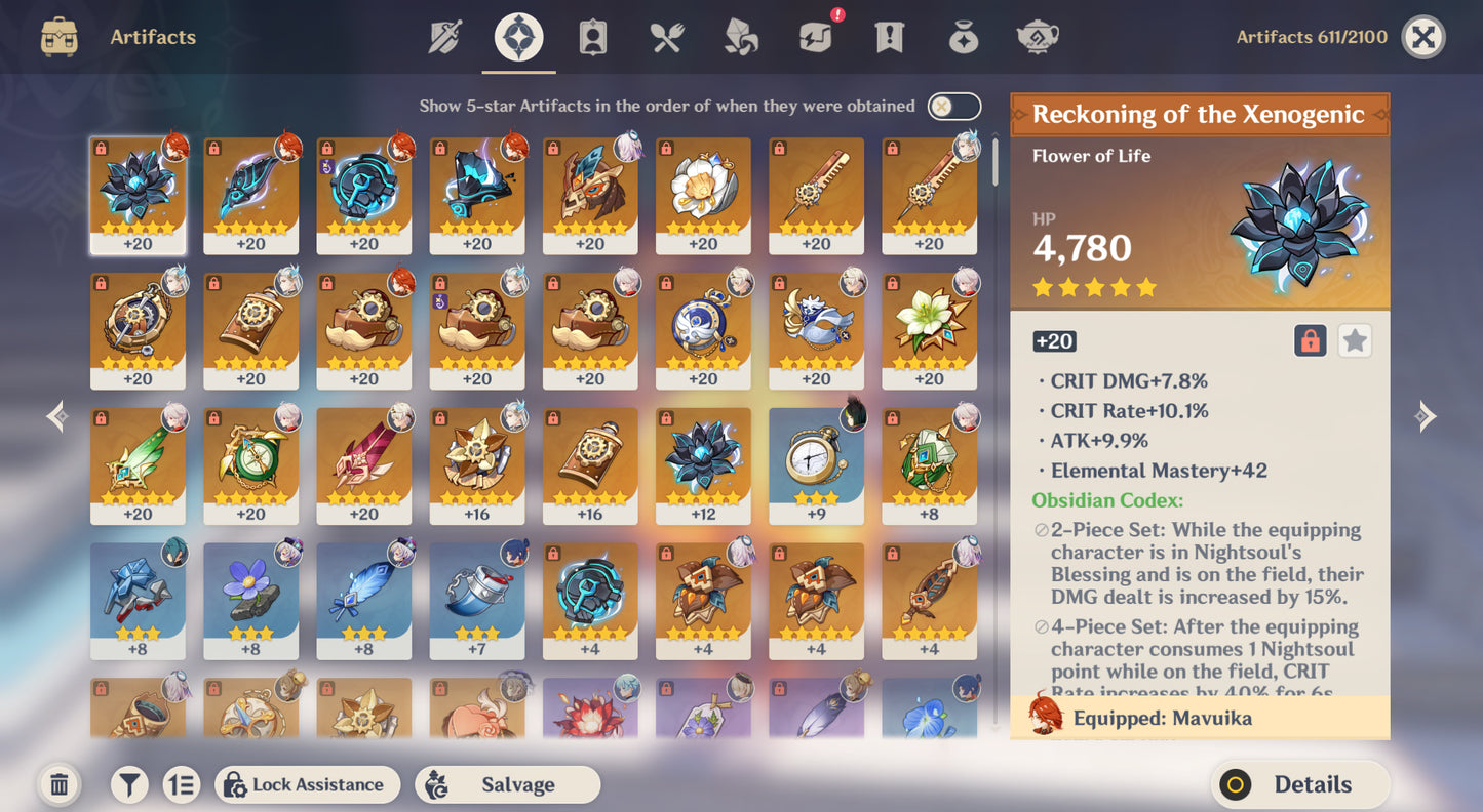 [Nivel 51] Mavuika + Arma + Citlali + Arma + Kazuha + Neuvillette + Qiqi + Diluc + Tighnari