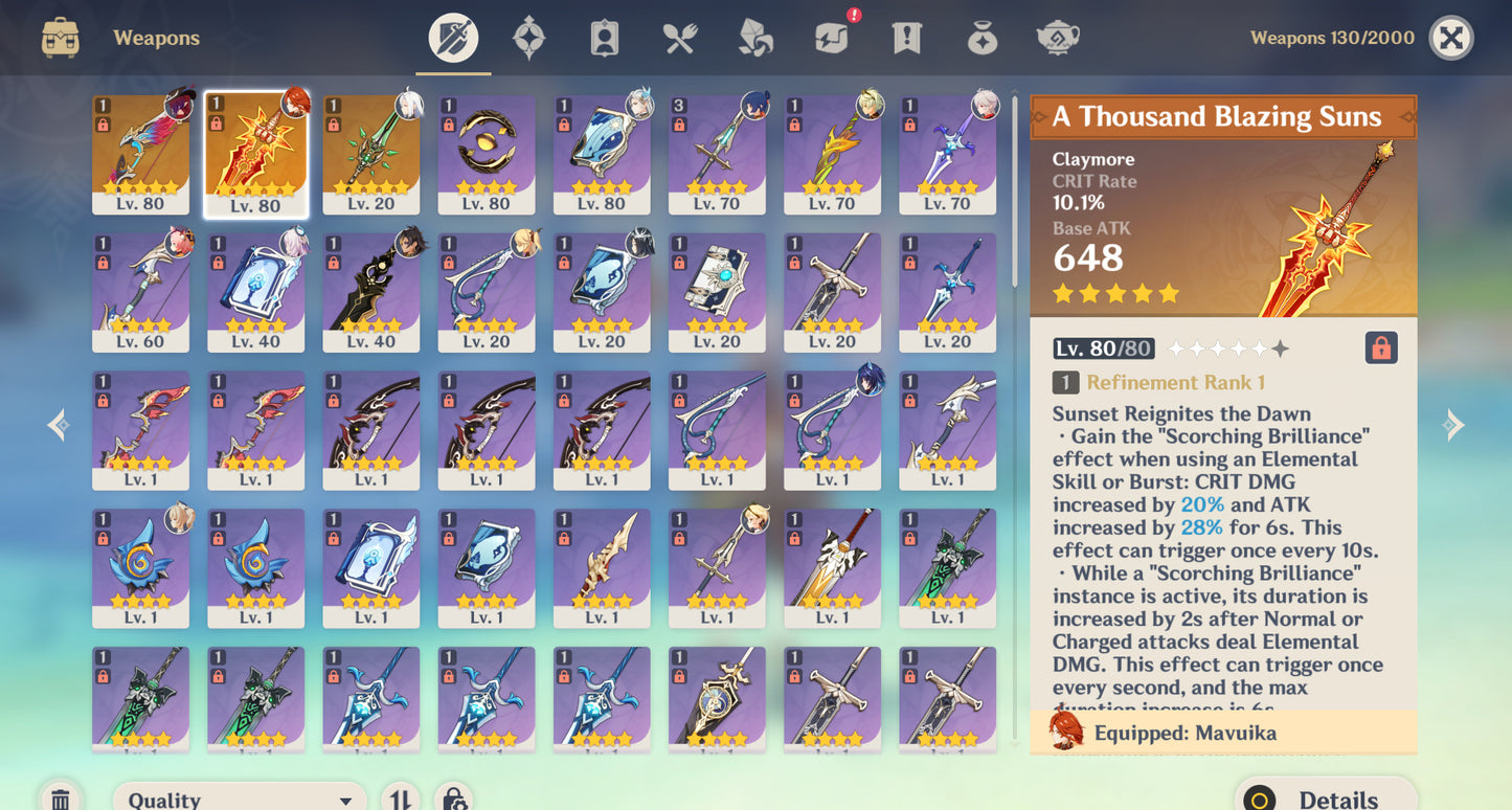 [AR 55] ⭐️ Mavuika + Arma + Chasca + Arma + Furina + Shenhe + Neuvillette + Kazuha + Citlali + Zhong Li + Emilie — Cuenta Genshin Impact