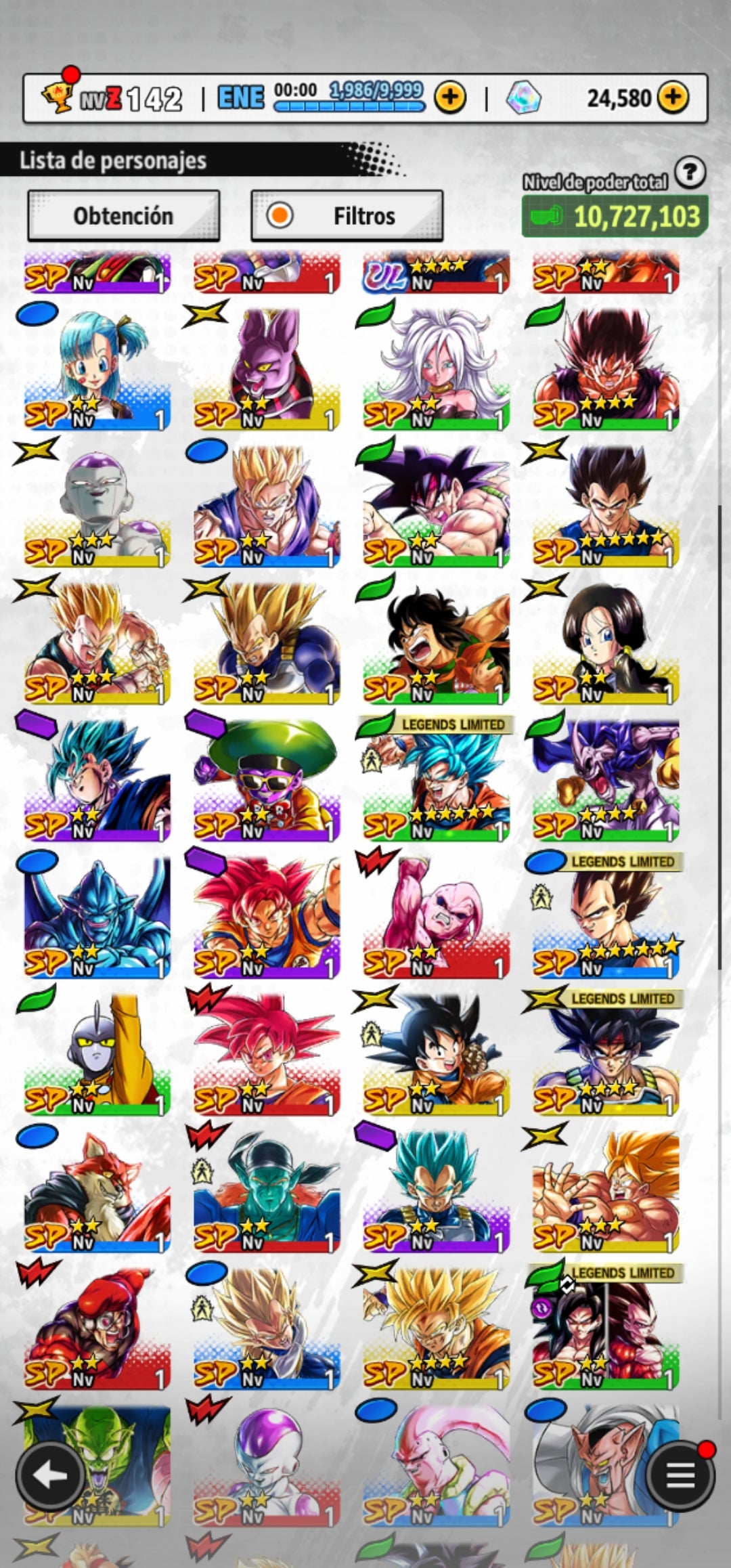 [Android]  24,580 Cronocristales 💎|  ⭐️ Majin Vegeta[ULTRA] | ⭐️ 6 Legends Limited | Dragon Ball: Legends Cuenta Reroll