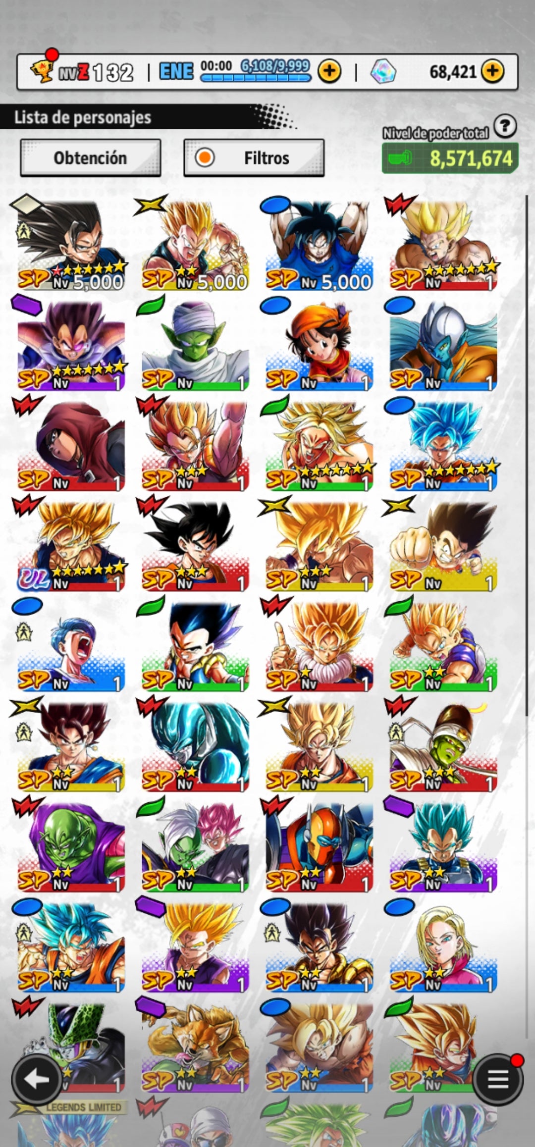 [Android] 68,421 Cronocristales 💎|  ⭐️ Pre-ultrainstinto Goku | ⭐️ 2 Legends Limited | Dragon Ball: Legends Cuenta Reroll