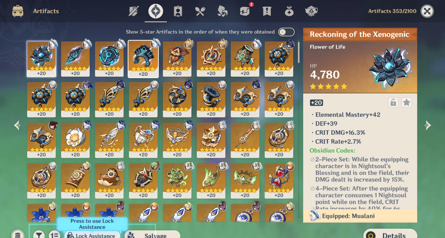 [AR 55] ⭐️Clorinde + Mualani + Furina + Baizhu + Nahida + Cyno + Neuvillette + Arlecchino + Qiqi C2 + Jean + Mona + Diluc + Tighnari + Skyward Atlas