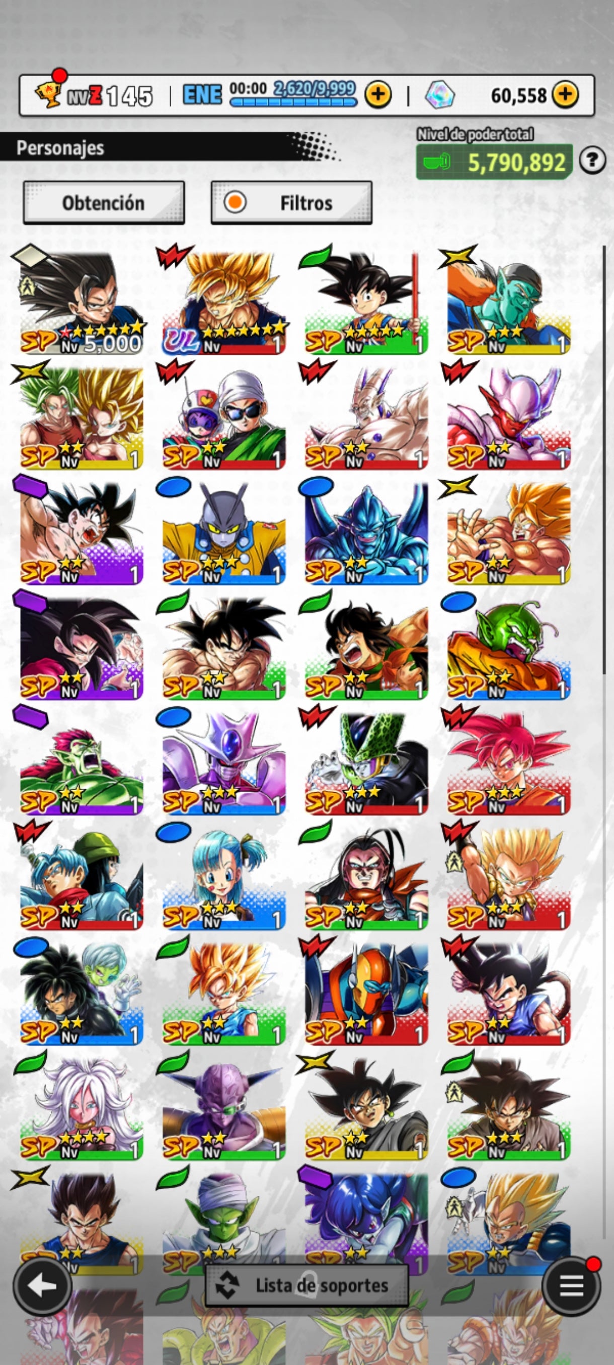 [Android] 💎 60,558 Cronocristales 💎| ⭐️ Zamasu fusionado [ULTRA] | Dragon Ball: Legends Cuenta Reroll